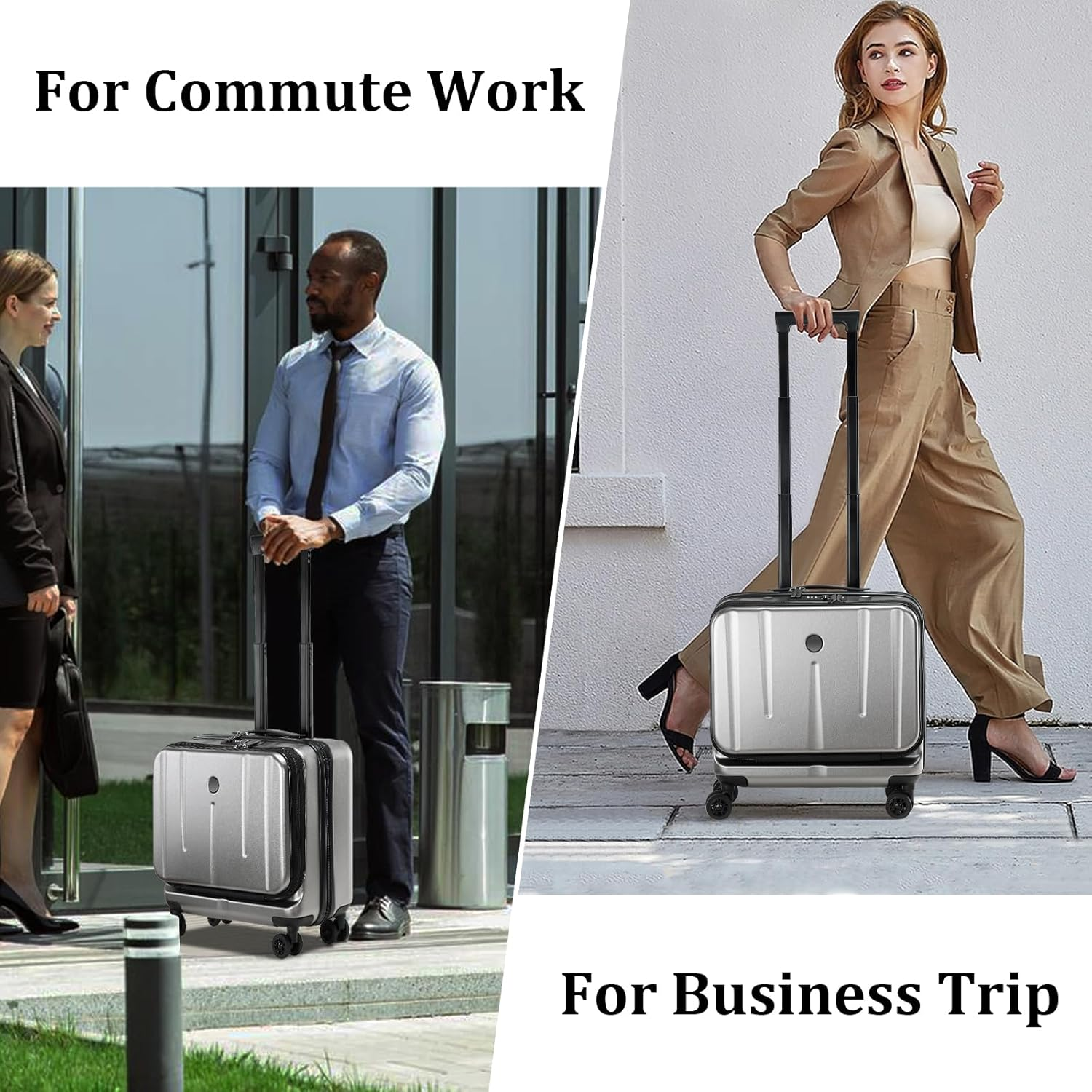 16 Inch Carry on Luggage with 2 Compartments for 14&rdquo; & 15&rdquo; Laptop, 16.14 * 8 * 17.12&rdquo; Rolling Briefcase, Lightweight Hardshell ABS+PC Suitcase with Spinner Silent Wheels, for Business Trip, Dark Gray image number 5