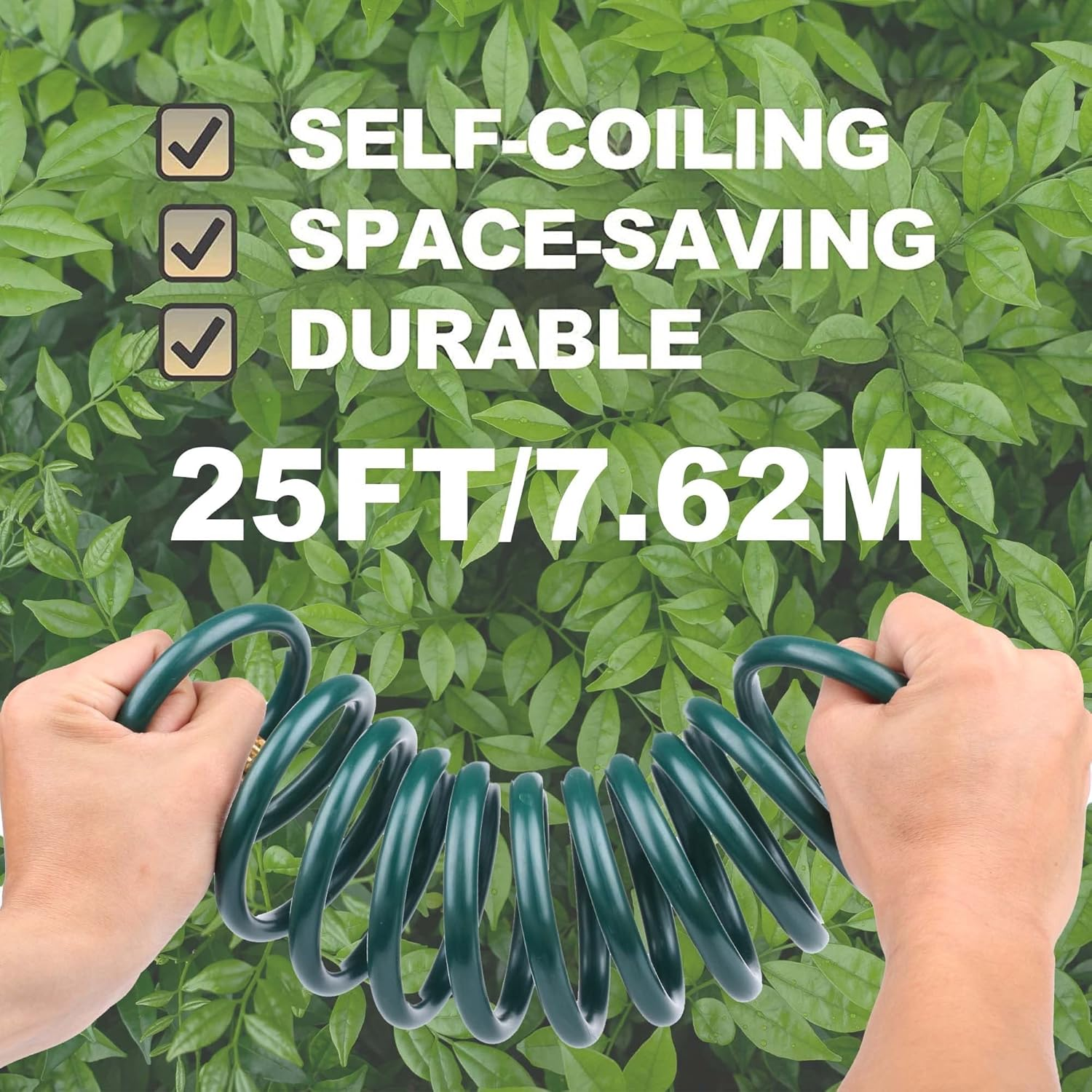 EVA Recoil Garden Hose 25 FT with Nipple QD Fittings, Female and Male Thlightweight and Corrosion Resistant, Retractable Water Hose for Outdoors, Yard, Boats, Car Washing (25FT, Green) image number 1