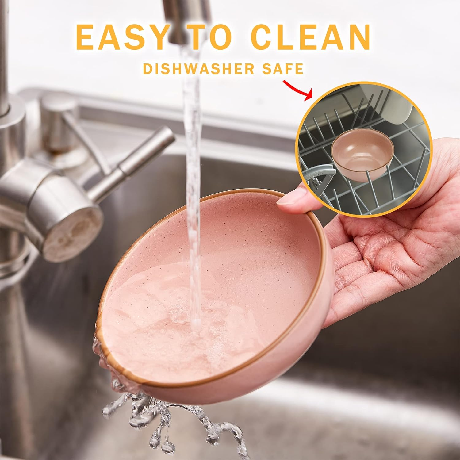 Ceramic Cat Bowls, Howise Pet Bowl Cat Dishes for Food and Water, 5.19 in Cat Food Bowl 3 Pack Pet Dishes for Cats Puppy, Matte Pink Finish image number 3