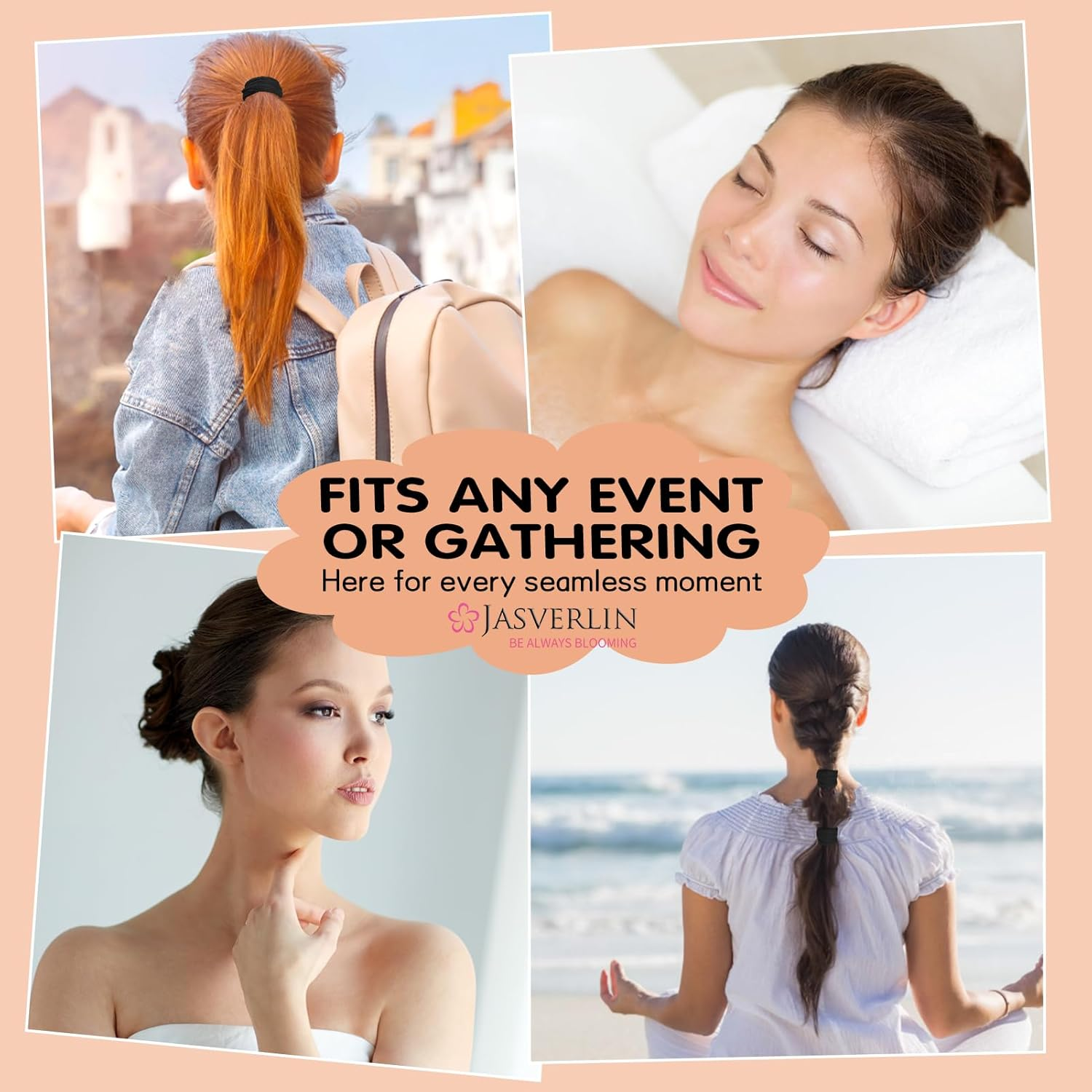 JASVERLIN Black Large Thick Hair Ties, Seamless Cotton Fabric, Stretchy Ponytail Holders Soft Skinny Scrunchies No Damage Hair Bands for Girls Women Men 2.4Inch 30 Pcs image number 5