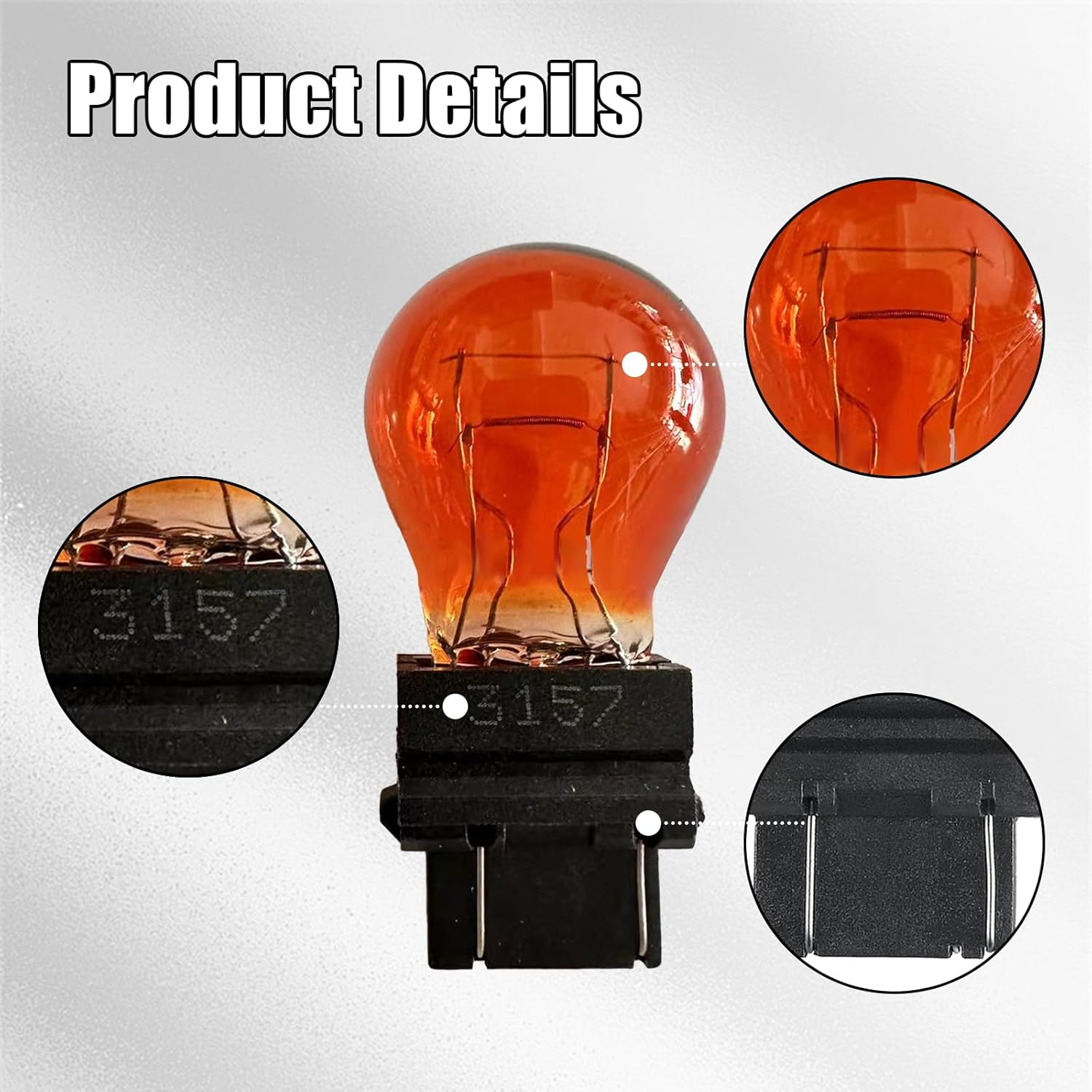 3157 Car Halogen Light Bulb, 12V P27-7W 3000K Automotive Brake/Reverse/Tail/Turn Signal/Side Marker Light Replacement Bulbs, Universal Long-Life Miniature Bulb for Cars Trucks Suvs (Amber) image number 3