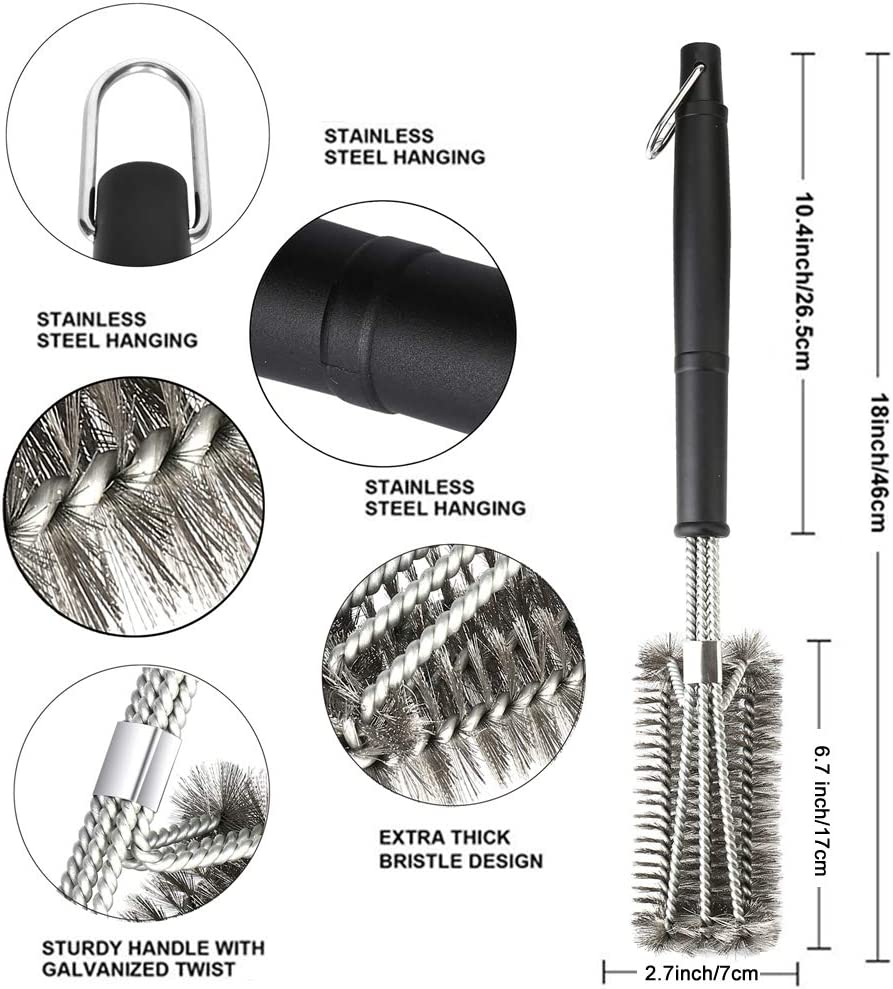Perfect BBQ Grill Brush, 18" Grill Brush - Stainless Steel Brush W/Wire Bristles 3-In-1 Grill Cleaner Provides Effortless Cleaning, Great Grill Accessories Grill Cooking Grates image number 3