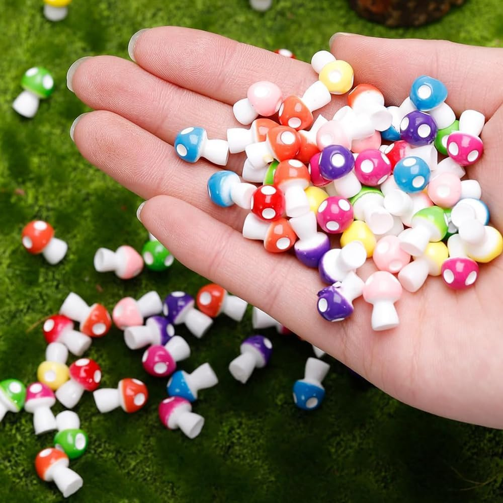 Mini Resin Mushroom Figurines 200 Pcs, Tiny Mushrooms Fairy Garden Statue Decorations Accessories, Miniature Resin Mushroom Outdoor Landscape Decor image number 2