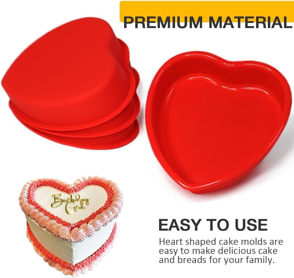 Silicone Cake Pan, 4 Inch Heart Shaped Silicone Baking Pan, Easy to Clean & Reusable Molds, Ideal for Cake Baking, 4PC Set image number 5