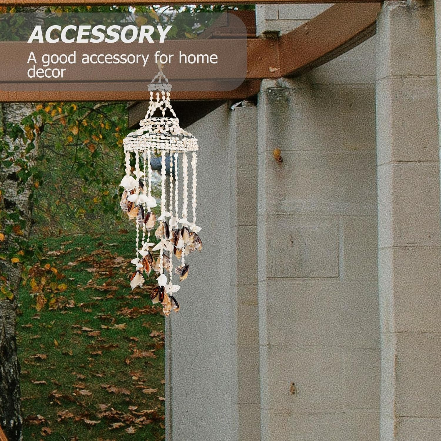 Veemoon Hanging Shell Wind Chime, Decorative Ocean Ring Chime Outdoor Chimes Artistry Seashell Wind Bell for Indoor Outdoor Garden Home Decor image number 3