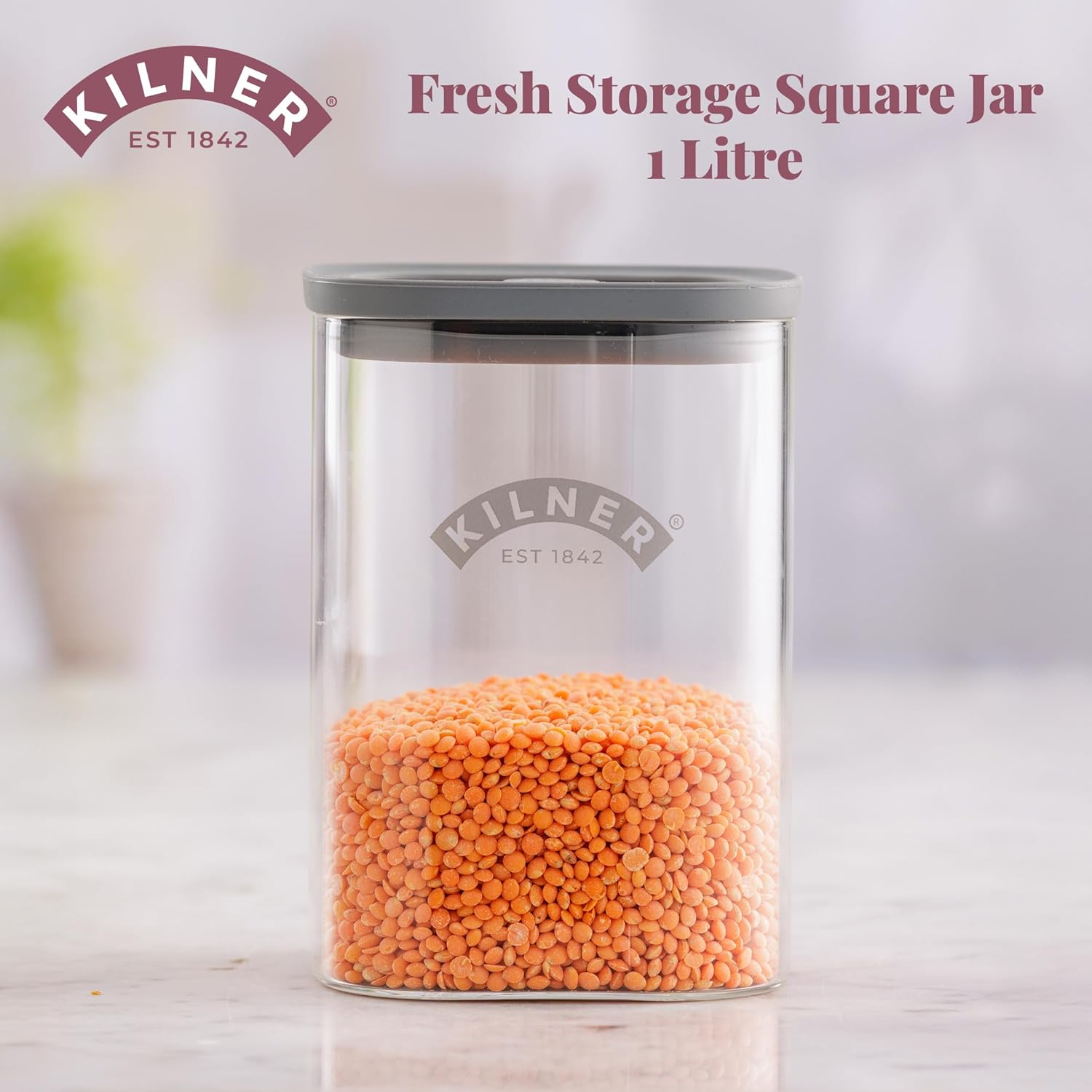 Kilner Fresh Storage Jar 1 Litre Glass Food Container with Vacuum Seal Lid | Bpa-Free Glass | Airtight, Stackable, Easy-Pour Design | Ideal for Tea, Coffee, Sugar & More