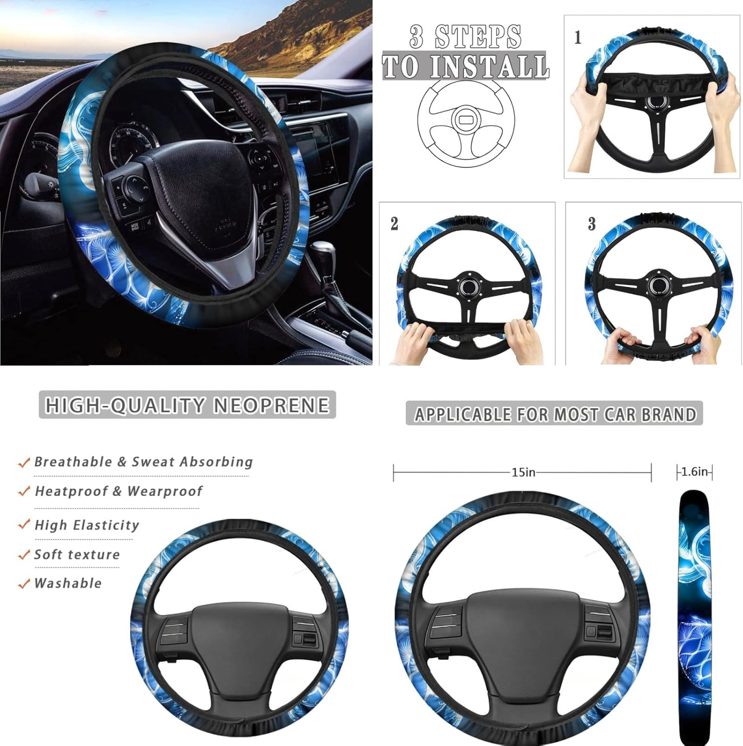 AFPANQZ 11Pack Sea Turtles Car Accessories Set Car Seat Covers Full Set with Steering Wheel Cover/Car Coaster/Handbrake Gear Shift Knob Covers/Seat Belt Shoulder Pads Auto Decoration Women Men image number 3