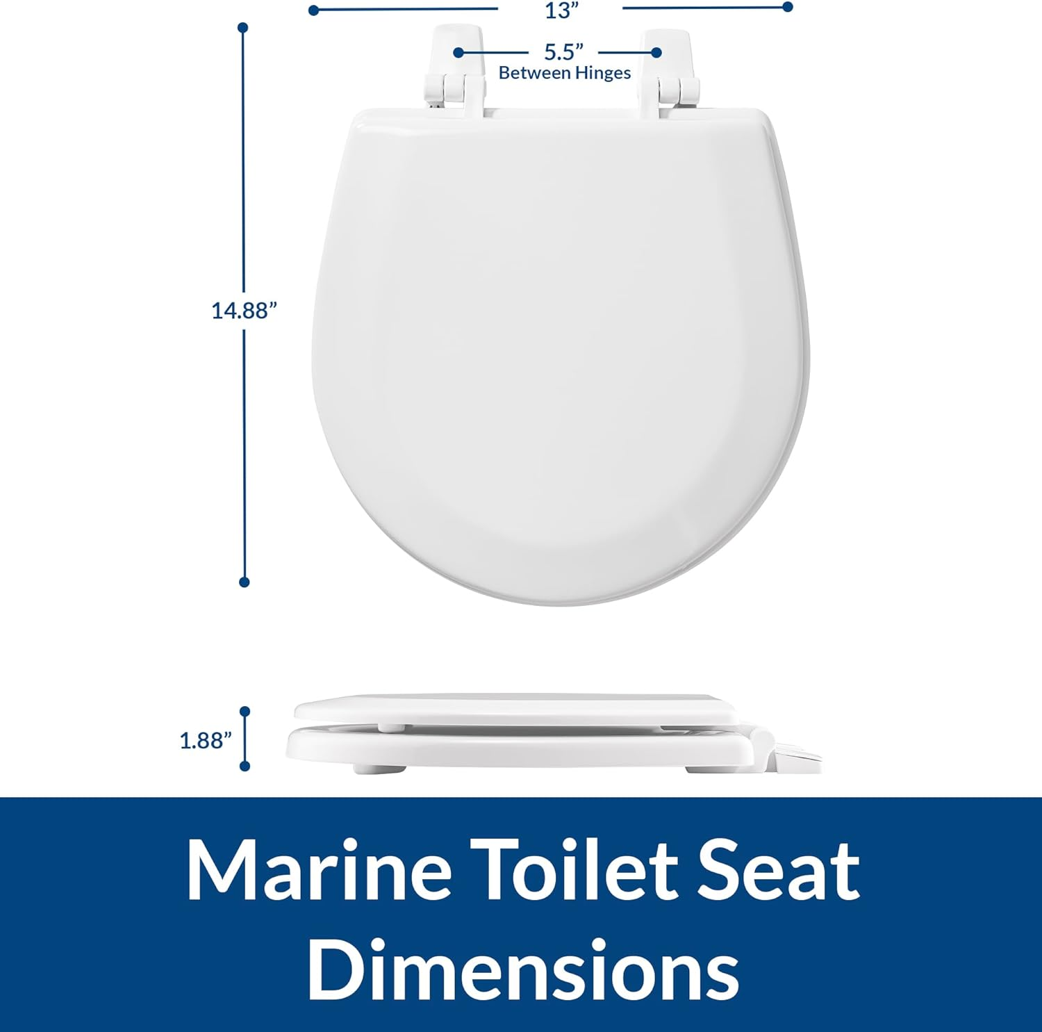 Bemis TC50TTA 000 Marine Toilet Seat, Durable Enameled Wood, 14.88" L X 13" W, White, 1 Pack image number 2
