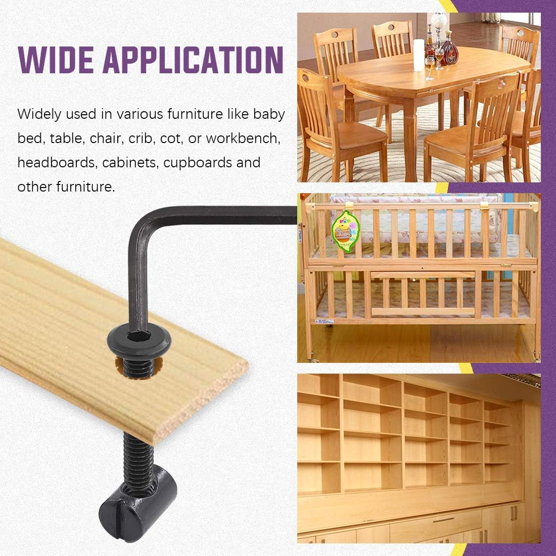 Swpeet 120Pcs Crib Hardware Screws, Black M6 &times; 15/20/25/30/35Mm Hex Socket Head Cap Crib Baby Bed Bolt and Barrel Nuts with 1 X Allen Wrench Perfect for Furniture, Cots, Crib Screws image number 1