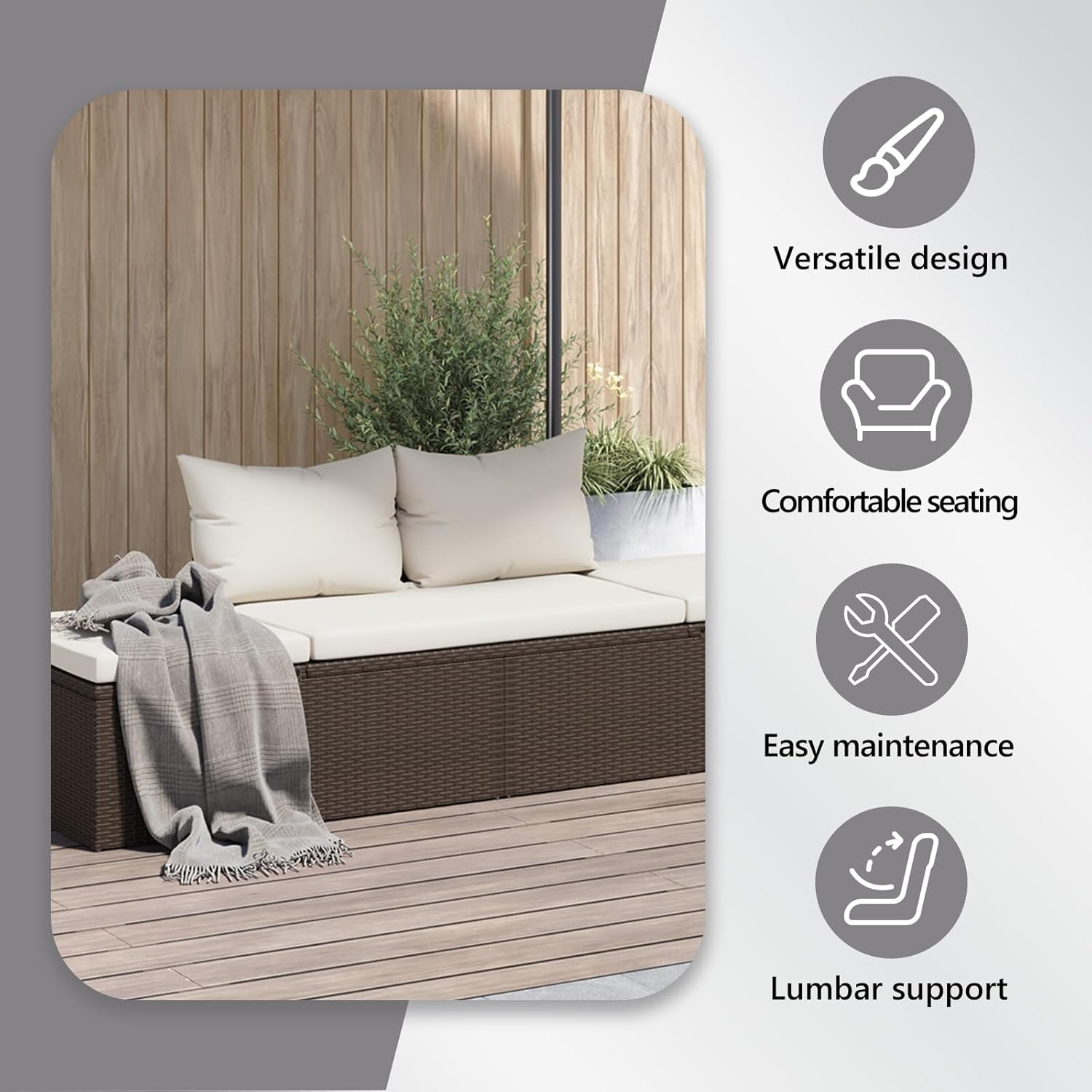 Vidaxl Comfortable Poly Rattan Garden Bed Brown - Adjustable Lounge Bed with Cushions and Back Pillows for Outdoor, Patio, Deck image number 4