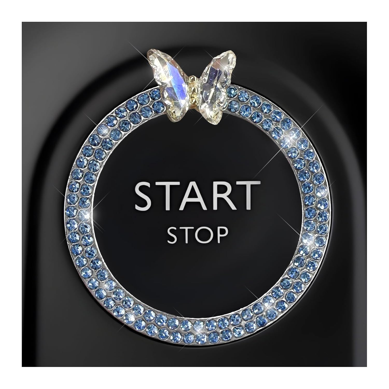 Bling Ring Emblem Car Accessories, Sparkling Butterfly Car Buttons and Knobs Ring, Girly Butterfly Diamond Car Engine Start Button Cover, Key Ignition Knob Ring Decoration for Women (Red)