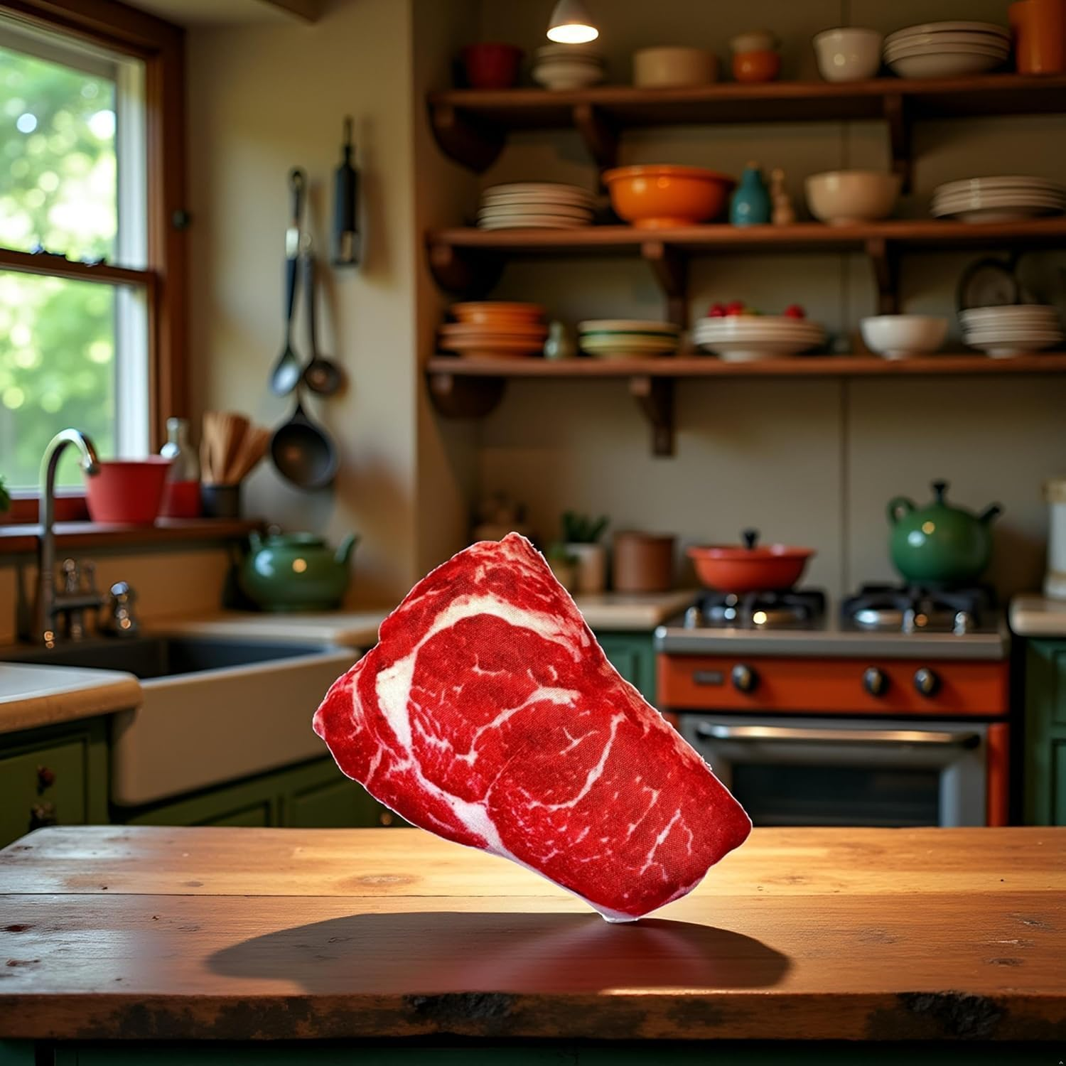 Clockjuan 2Pcs Realistic Food Steak Plush Dog Squeaky Toy, Soft Food Shape Pet Chew Toy for Small Medium Dogs and Non-Aggressive Chewers, Puppy Teeth Clean Chew Toys