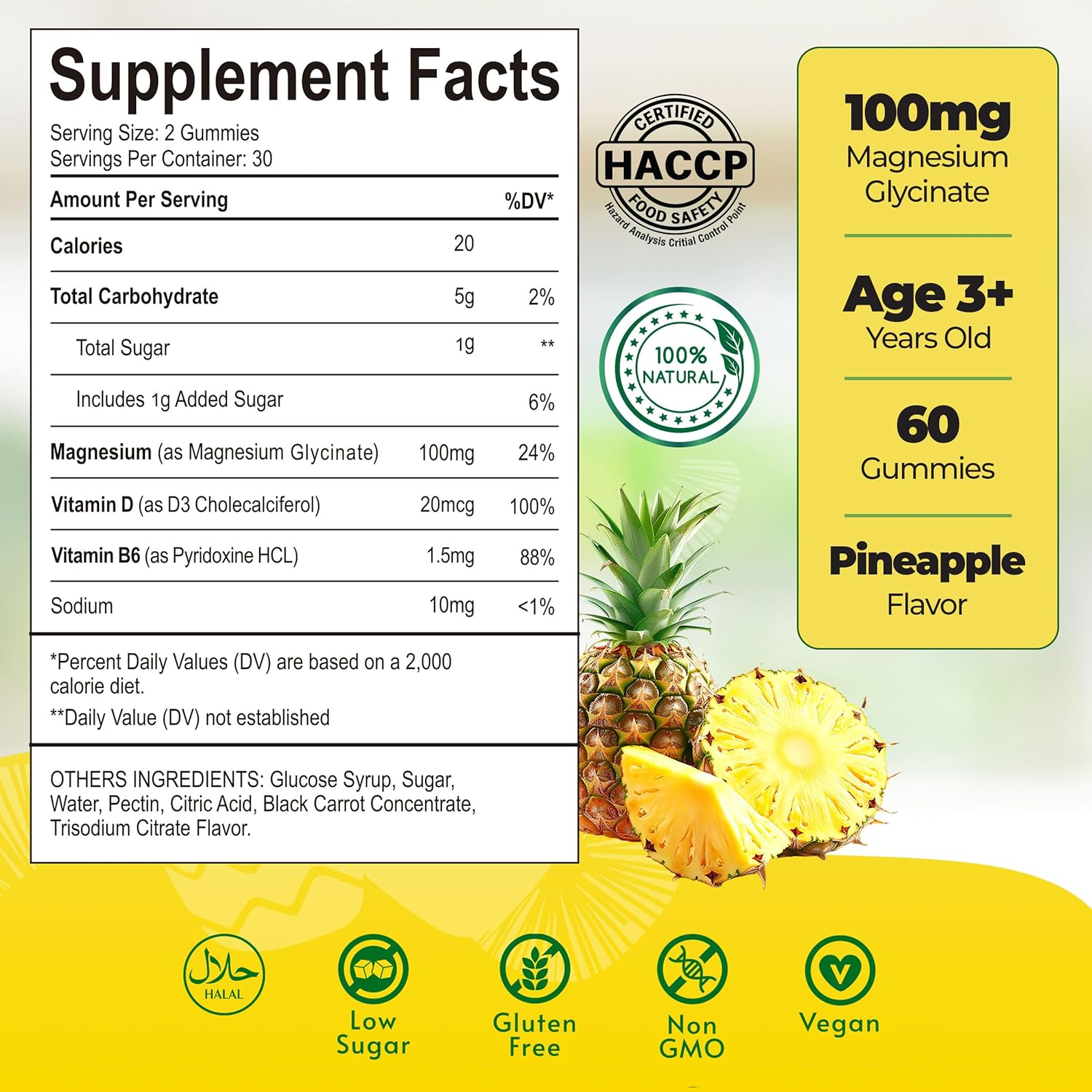 Magnesium Glycinate Gummies 100Mg, Low Sugar for Kids, Calm Magnesium Gummies for Sleep, Stress & Muscle Relief, No Melatonin, Gluten Free, Non-Gmo, Vegan, 60 Gummies (1)