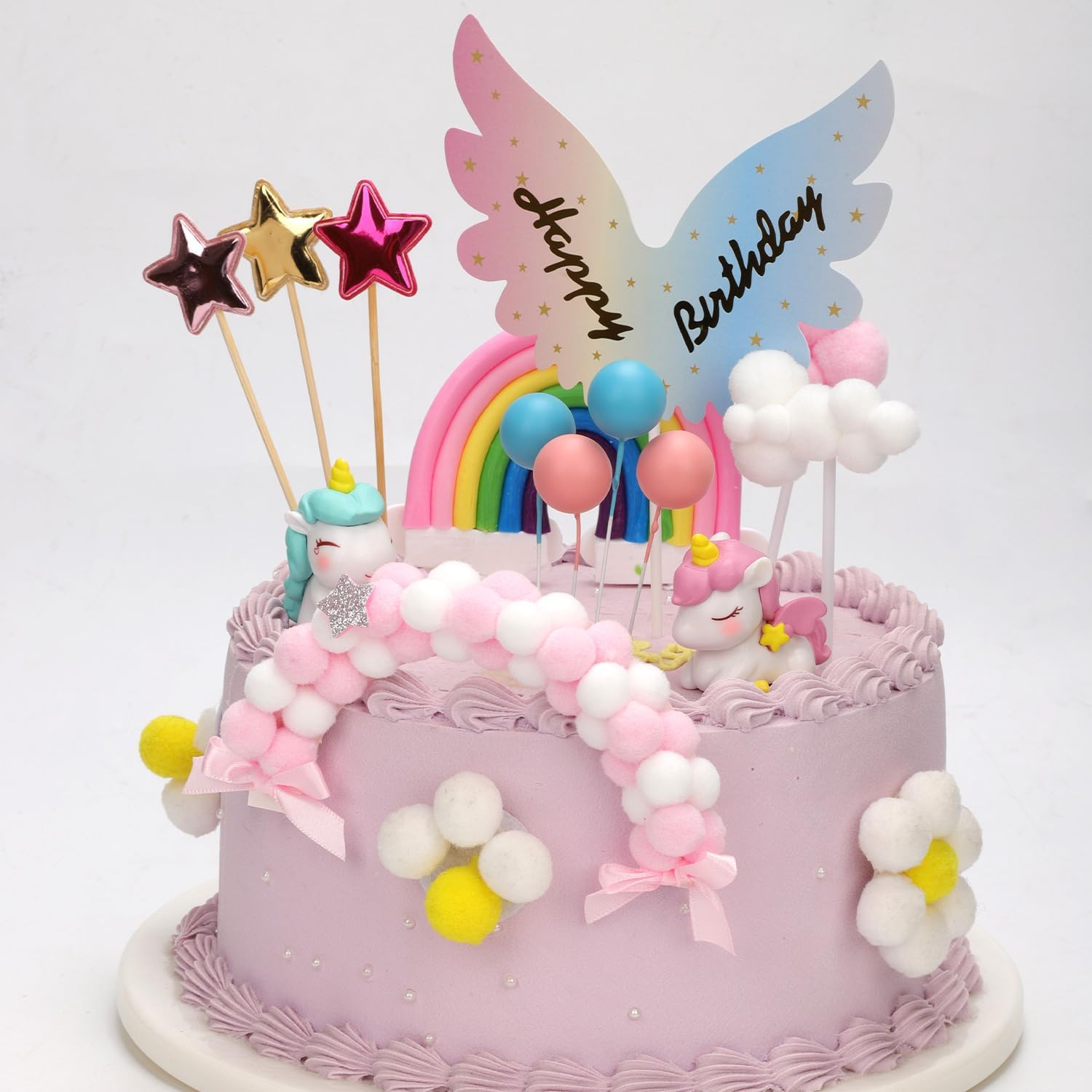 20Pcs Cake Decorations, Unicorn Rainbow Cake Decorations Rainbow Star Unicorn Ball Happy Birthday Cake Decoration for Boys Girls Children Birthday Party Baby Shower Supplies image number 2