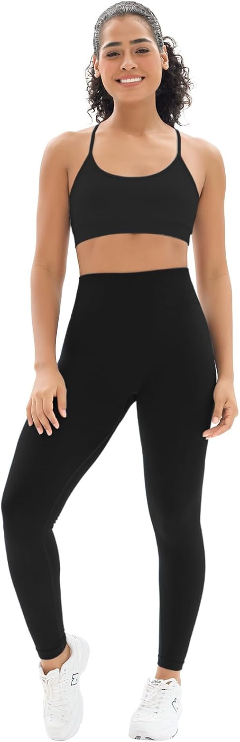 Seamless Workout Sets for Women 2 Piece Adjustable Strappy Sports Bra with High Waisted Butt Lifting Leggings Gym Sets