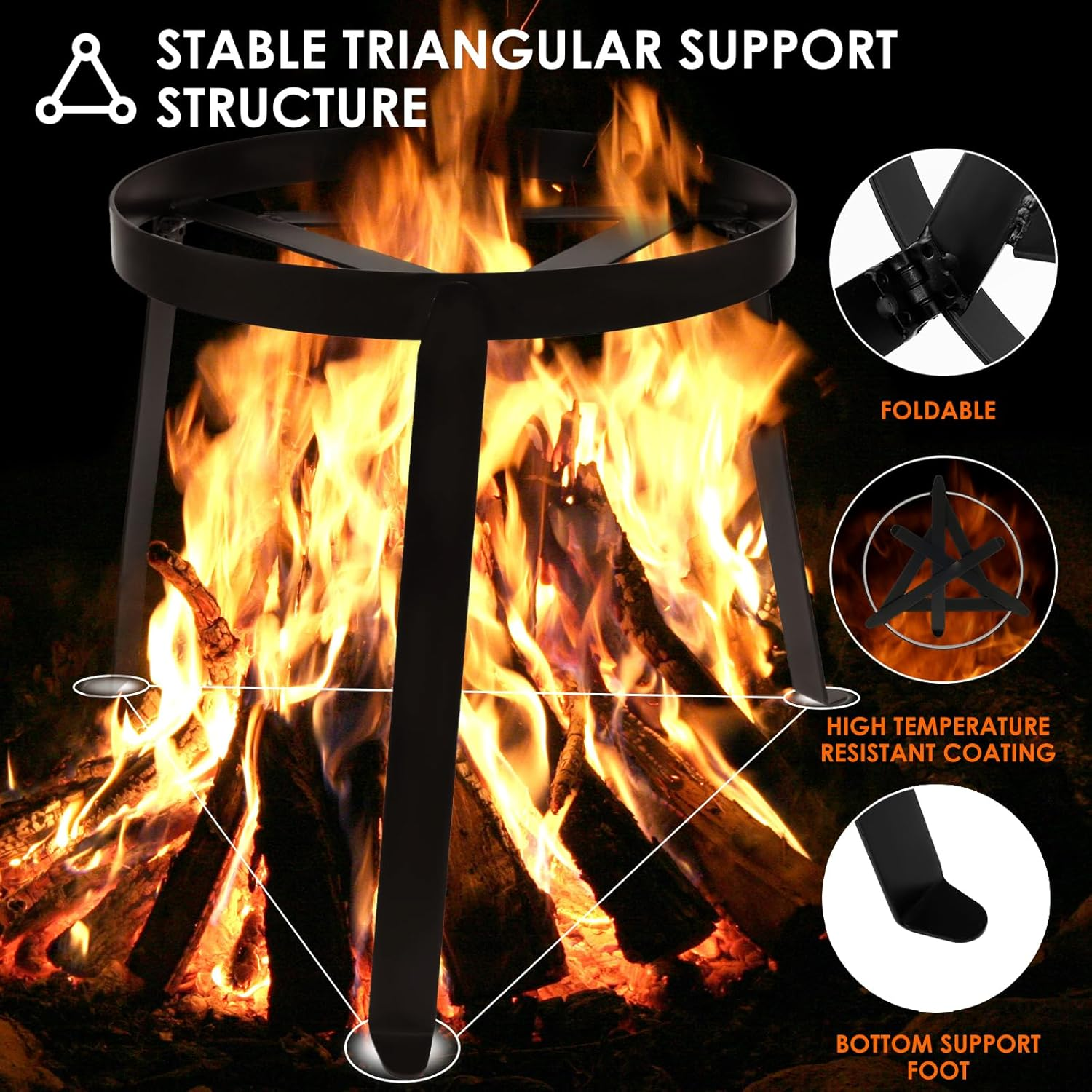 Campfires Tripod Stand Stable Fire Tripod Cast Iron Open Camping Tripod Heat Resistant Grill Open Fire Cooking Stand Folding Outdoor Fire Pit Stand for outside Camping image number 4