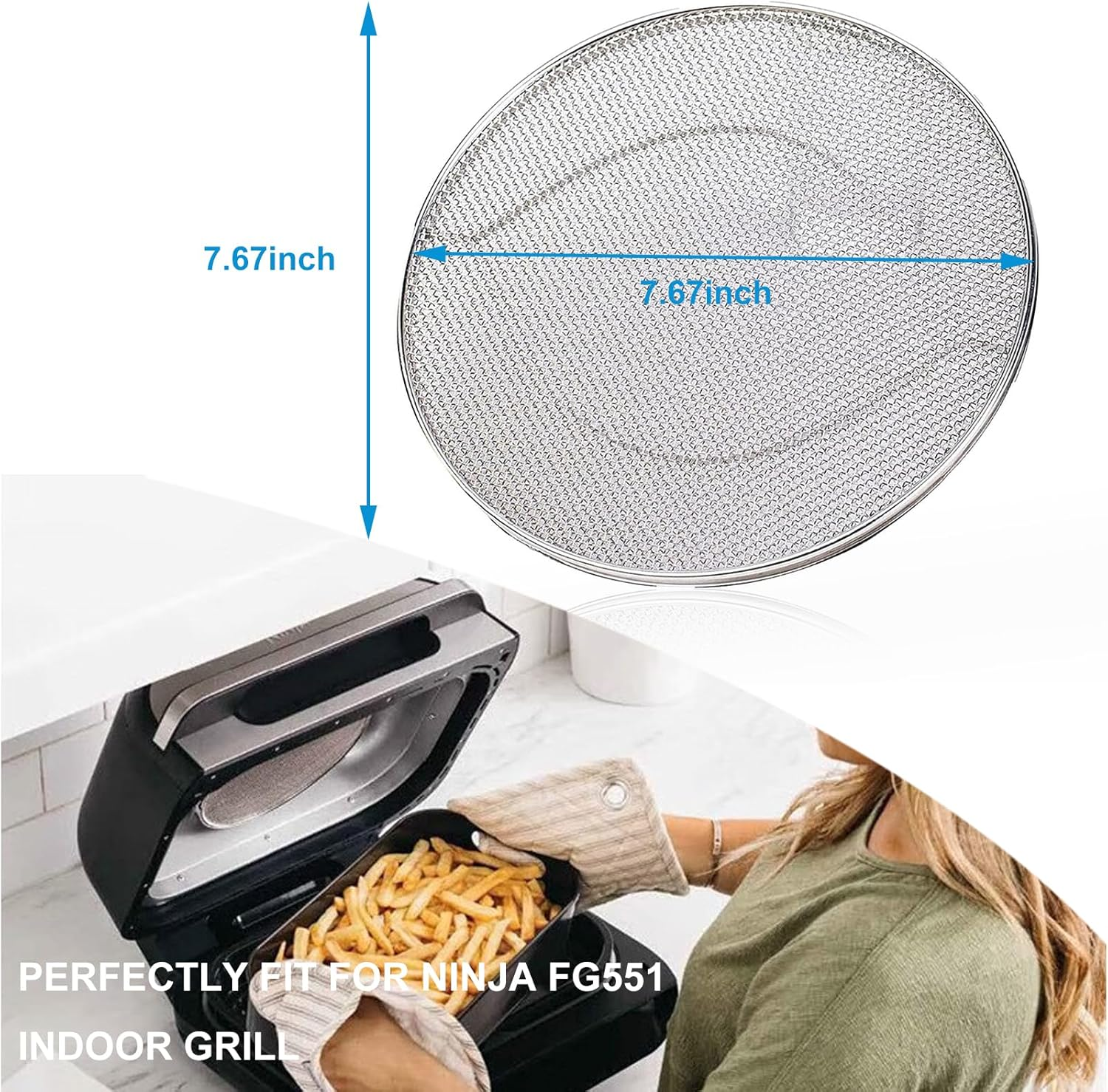 KINLYBO Replacement Splatter Shield for Ninja Foodi FG551 Air Fryer,Stainless Steel Splatter Screen Accessories for Ninja Foodi Smart XL 6-In-1 Indoor Grill, FG550, BG500A, DG551 image number 1