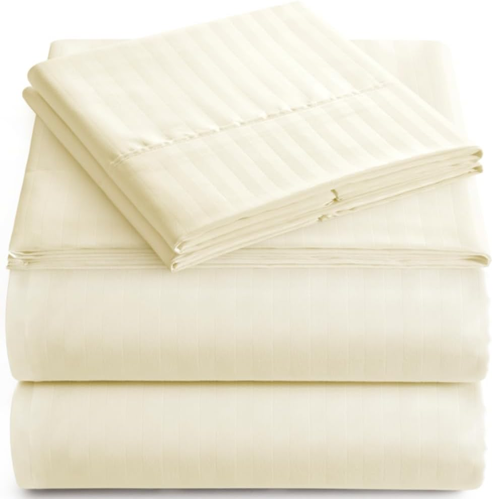 King Sheet Set - 4-Piece Striped Deep Pocket King Bed Sheets - Ultra-Soft & Wrinkle-Free King Size Bedding - Cooling Microfiber King Bed Sheet Set with 1 Fitted Sheet, 1 Flat Sheet, 2 Pillowcases