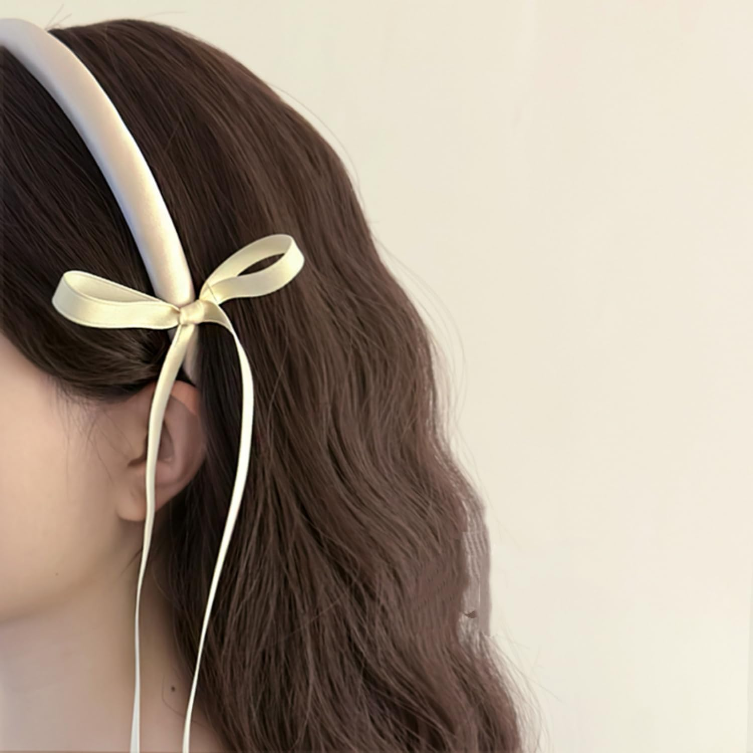 Headband, Hair Accessories for Women, Girls, Bride, Fashion Flower Girl Headbands, Hair Band Headpiece with Tassels (Beige) image number 6