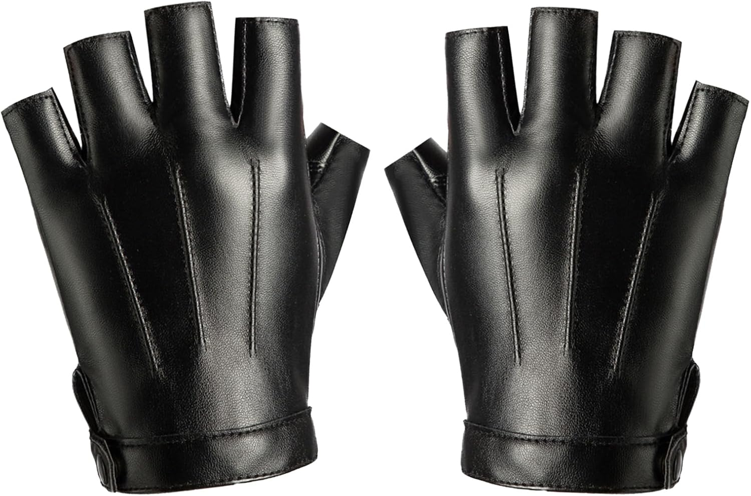 Xlihdzum Fingerless PU Faux Leather Gloves, Half Finger Outdoor Sport Glove - Black Gloves Costume Fingerless, Black Biker Punk for Festivals, and Cosplay Events, Women and Men image number 5