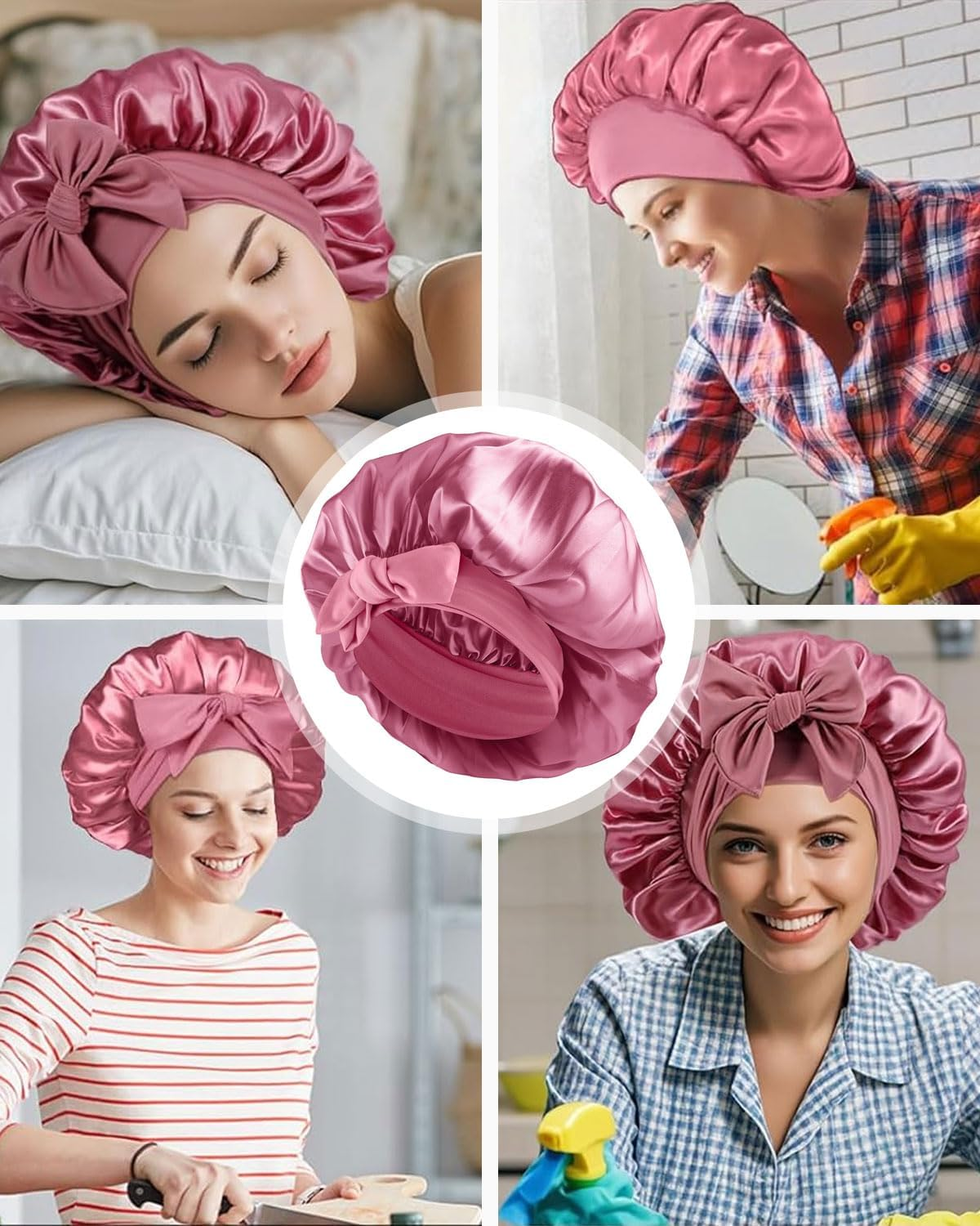 JUKOTA Silk Sleep Hat for Women Double Layer Satin Lined Bonnet with Tie for Curly Hair image number 3