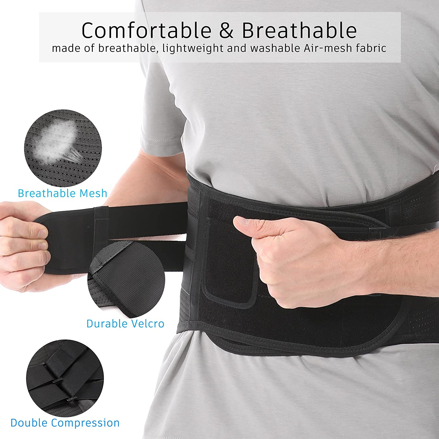 Heated Back Brace for Lower Back Pain Relief Women Men; Cordless Heating Waist Belt Wrap Operated by Rechargeable Battery; Far Infrared Heat Therapy for Herniated Disc, Sciatica, Scoliosis (Black, M) image number 1