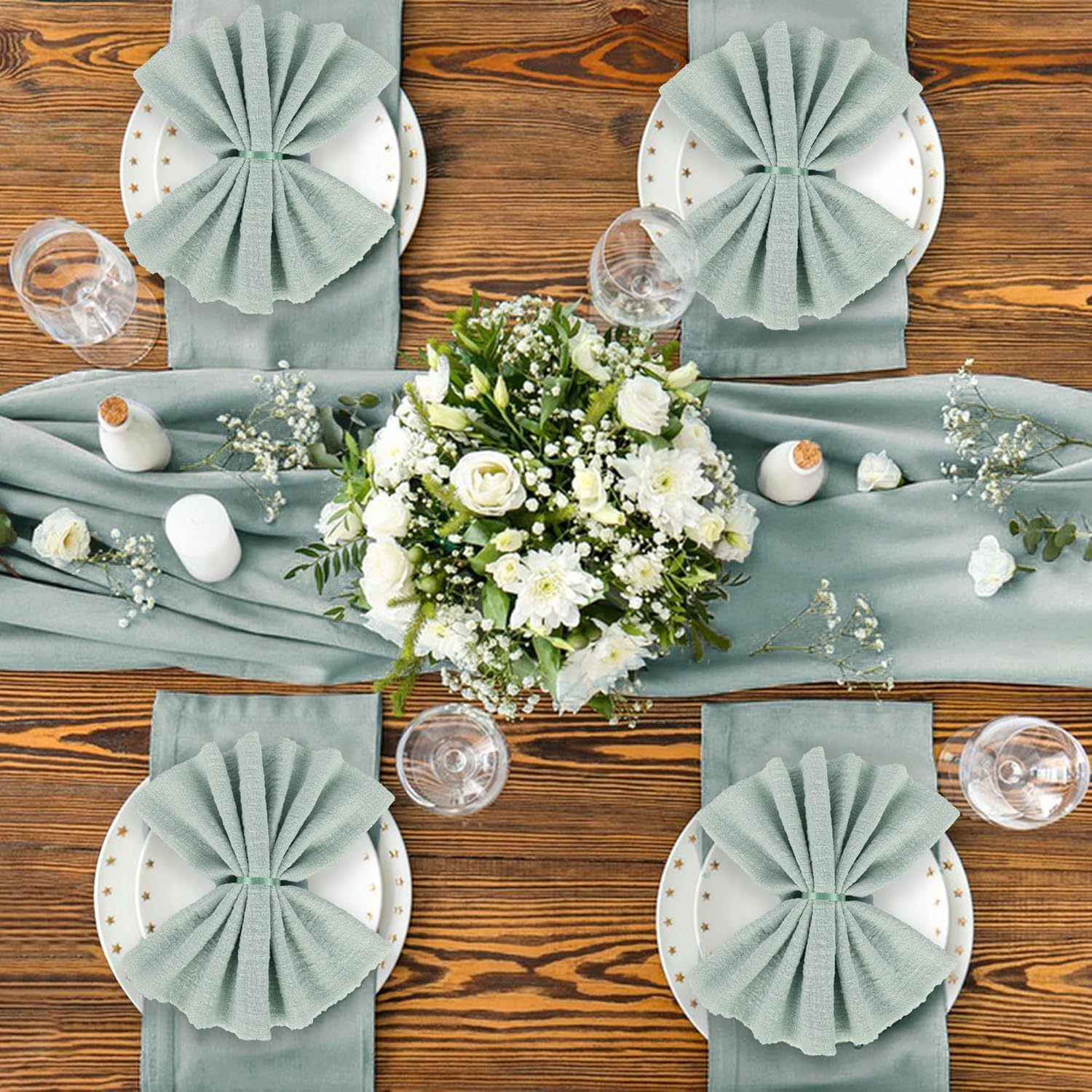 Plobeca Handmade Cloth Napkins,Cloth Napkin with Fringe Set of 12,Cotton Cloth Napkins 40X40Cm for Weddings Decorative Napkins, Dinner Parties, Everyday Use,Parties (Light Green) image number 6