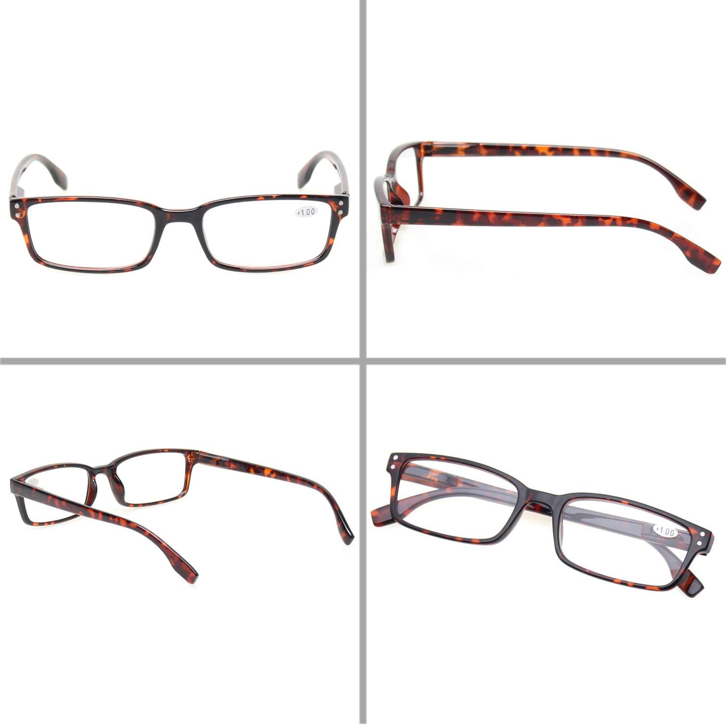 READING GLASSES 4 Pack Spring Hinge Comfort Readers Plastic Includes Sun Readers (2 Black 2 Tortoise, 4.50) image number 5