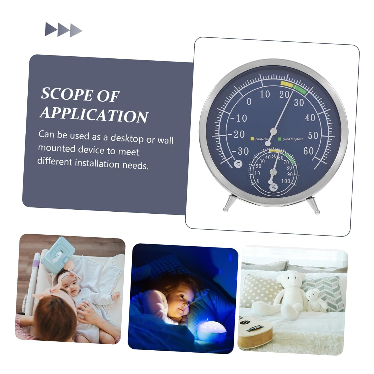 Jojofuny Analog Wall Hygrometer Stainless Steel Indoor Temperature Humidity Gauge with Dual Tabletop and Wall Mount for Accurate Home and Sauna Environment Monitoring image number 3