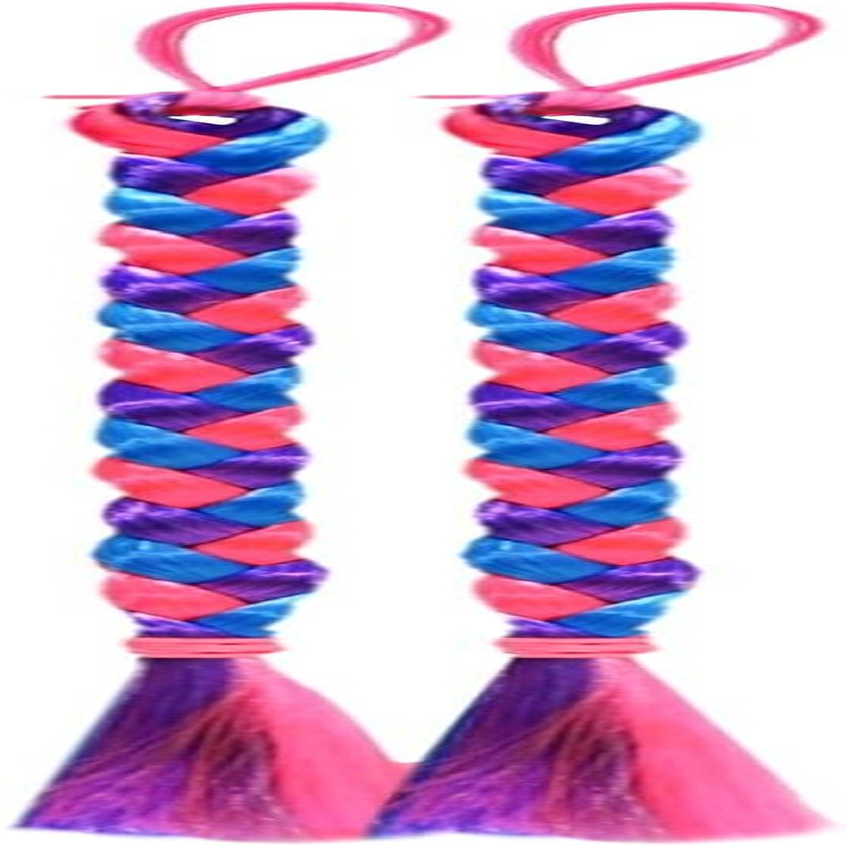 2Pcs Braided Ponytail 45Cm Hair Band Kids Braiding Hair Extensions Girls Wig (Purple) image number 3