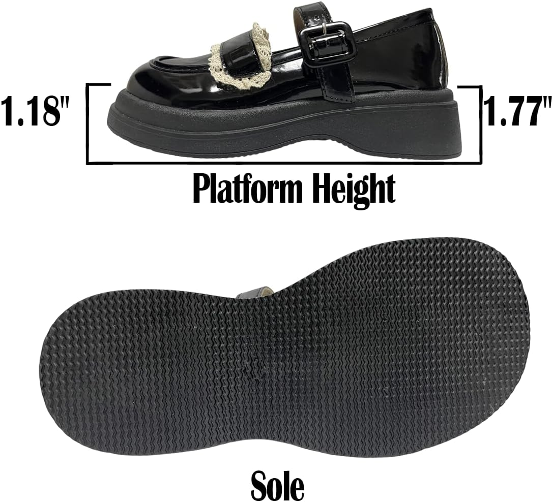 Women Y2K Harajuku Kawaii Goth Lolita round Toe Chunky Heels White Lace Decor Platform Mary Jane Shoes image number 3