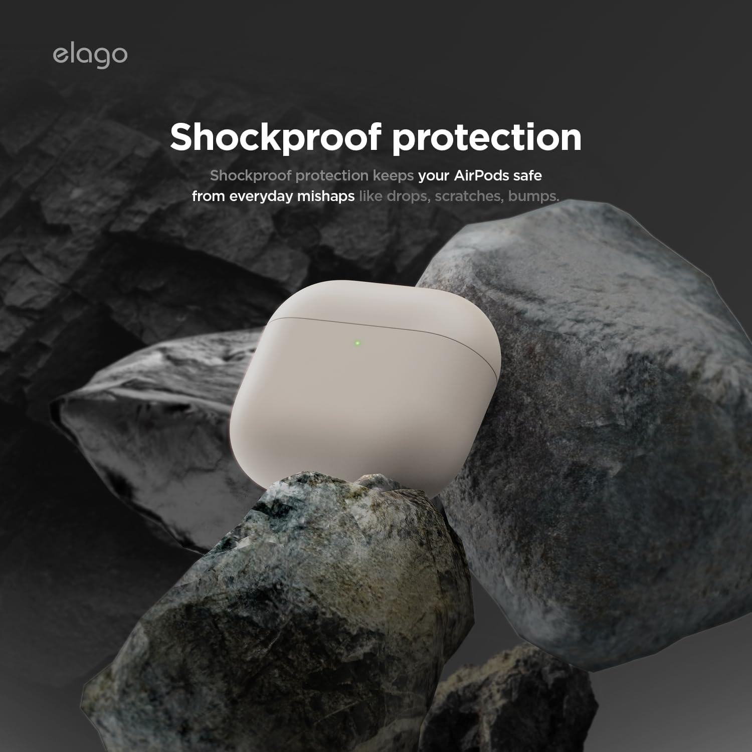 Elago Liquid Hybrid Case Compatible with Airpods 4Th Generation Case - Compatible with Airpods 4 Case Cover, Triple Layer Protection, Wireless Charging, Shock Resistant, Easily Cleaned (Stone) - Black image number 5