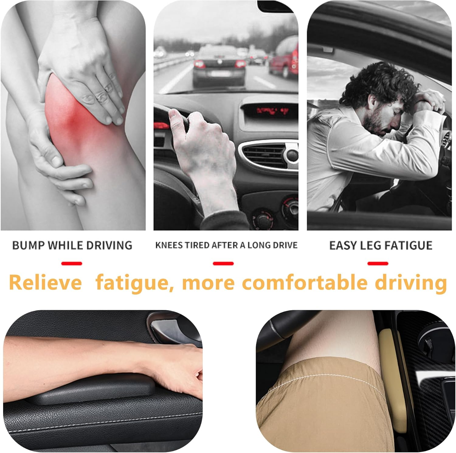 OFBAND 2PCS Elbow Pad Arm Rest for Car,Soft Leather Arm Rest Pillow with One-Piece Molding for Comfortable Support,Universal Car Accessories Car Knee Cushion Car Door Armrest Pads (Black) image number 3