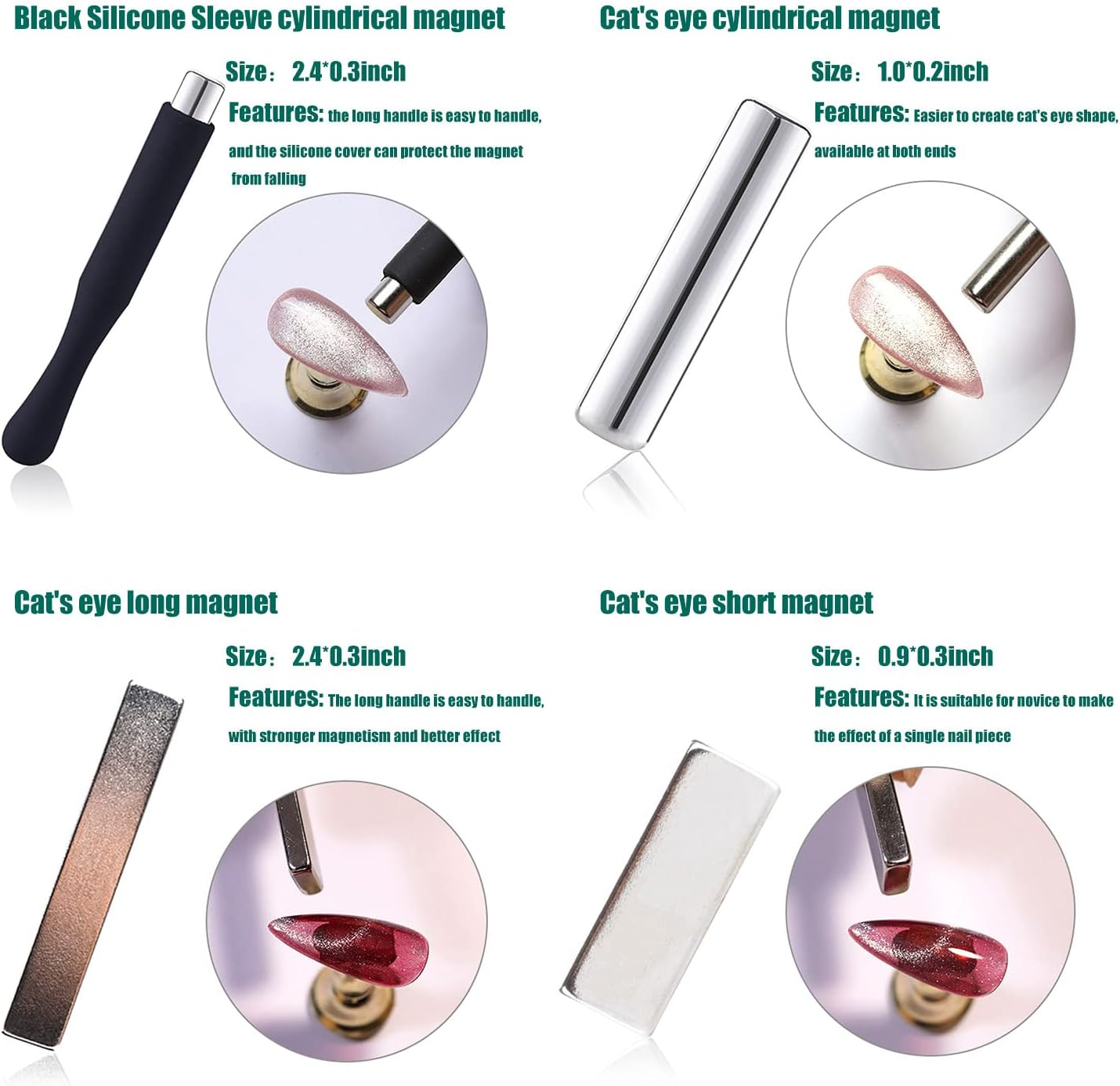 JERCLITY 7 Pieces Cat Eye Magnet for Nails Double-Head Nail Magnetic Stick Multi-Function Magnet Board Square Thickened Cat Eye Strong Magnet Plate Nail Magnet Tool Set for Cat Eye Gel Polish Nail Art image number 6