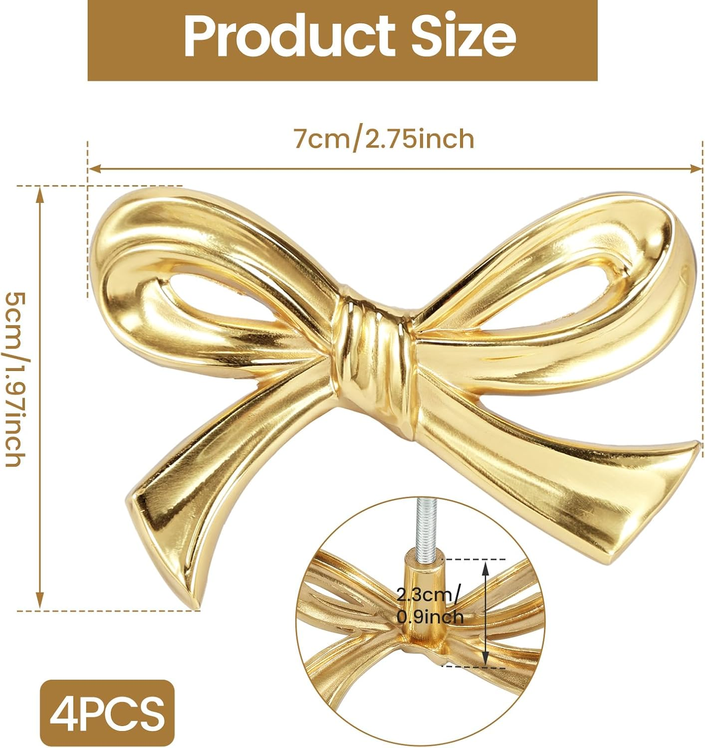 HJJWNDDNG 8Pcs Brass Bow Shape Cabinets Knobs, Gold Knobs for Cabinets Drawer Pulls Decorative Bow Knobs Cupboard Pull Handles, Cabinet Hardware Dresser Wardrobe and Drawer Pulls image number 4