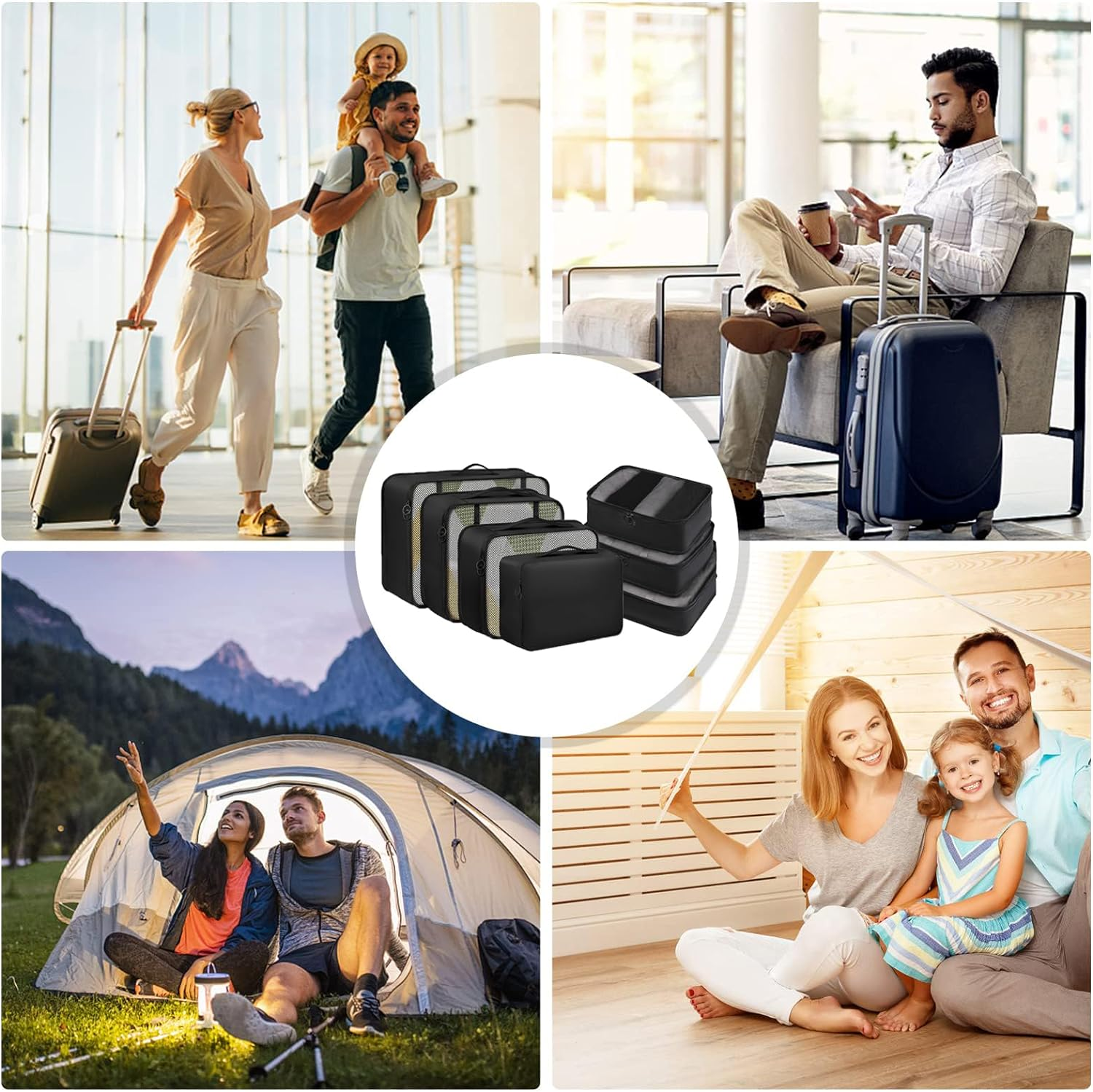 Packing Cubes, 7 Set Travel Packing Bags, Suitcase Organisers for Clothes, Travel Cubes Storage Bag Luggage Accessories (Black, Packing Cubes + Underware Bag) image number 2