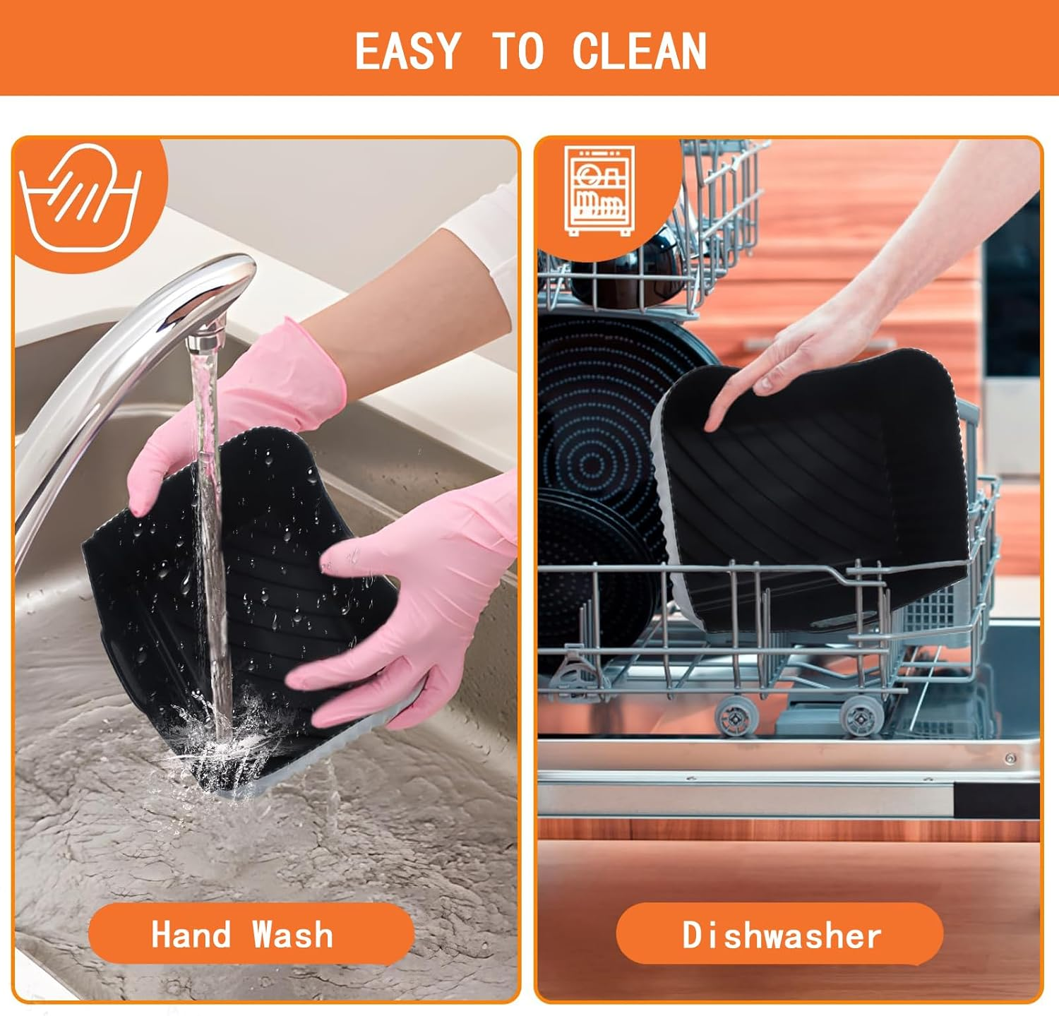 Silicone Air Fryer Liners for Ninja Af500Uk,For Ninja XXXL Flexi Drawer Liners,3-In-1 Reusable,Easy Clean,Heat-Resistant,Black【1X 10.4L and 2X5.2L】 image number 3