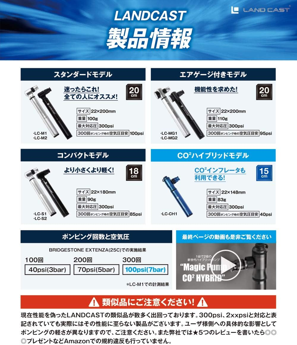 LANDCAST Hybrid Portable Pump, Compatible with Co2 Cylinders, 300 Psi, Bicycle, Portable, Co2 Cylinder, for Presta & Schrader Road Bikes & Cross Bikes with Light Power and High Pressure image number 5