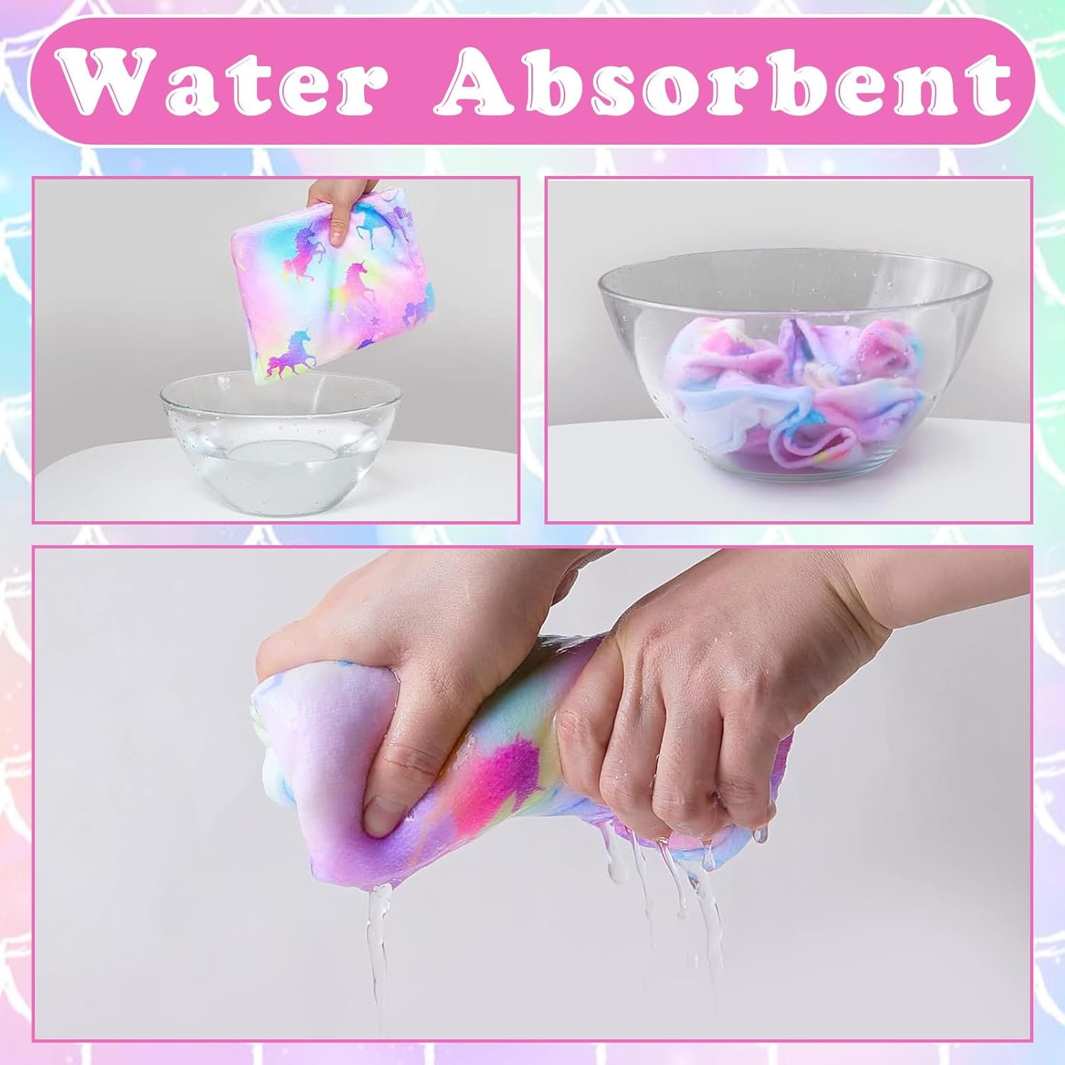 Microfiber Hair Towel Wrap for Kids, 2 Pack Fast Drying Hair Wrap with Buttons, Quick Dry Twisty Hair Towels Wrap for Curly Long Thick Hair anti Frizz (2Pcs Unicorn, One Size) image number 3