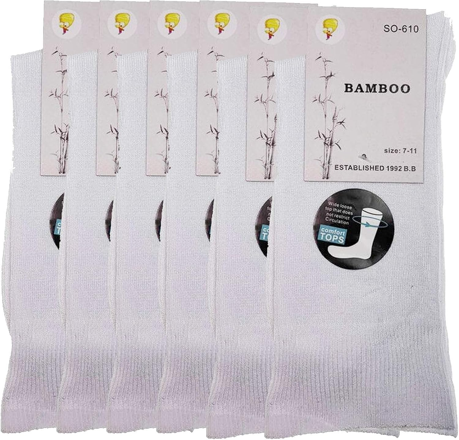 Boutique Retailer Bamboo Diabetes Circulation Eco Sox Premium Loose Top Socks, White, Size 7-11 (Pack of 6)