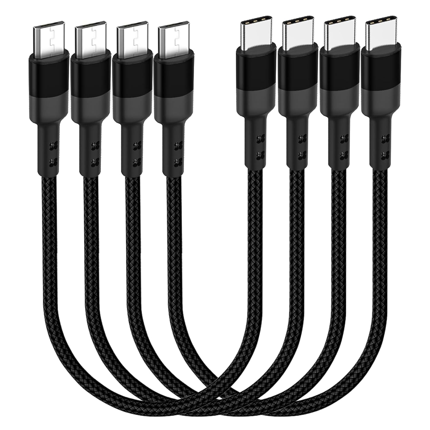 SUMPK USB C to Micro USB Cable 1Ft 4-Pack, Short Micro USB to Type C Adapter Cable Braided, OTG 480Mbps Data Transfer USB C to USB Micro Compatible Galaxy S7 S6, J7, J3, Macbook Pro Air
