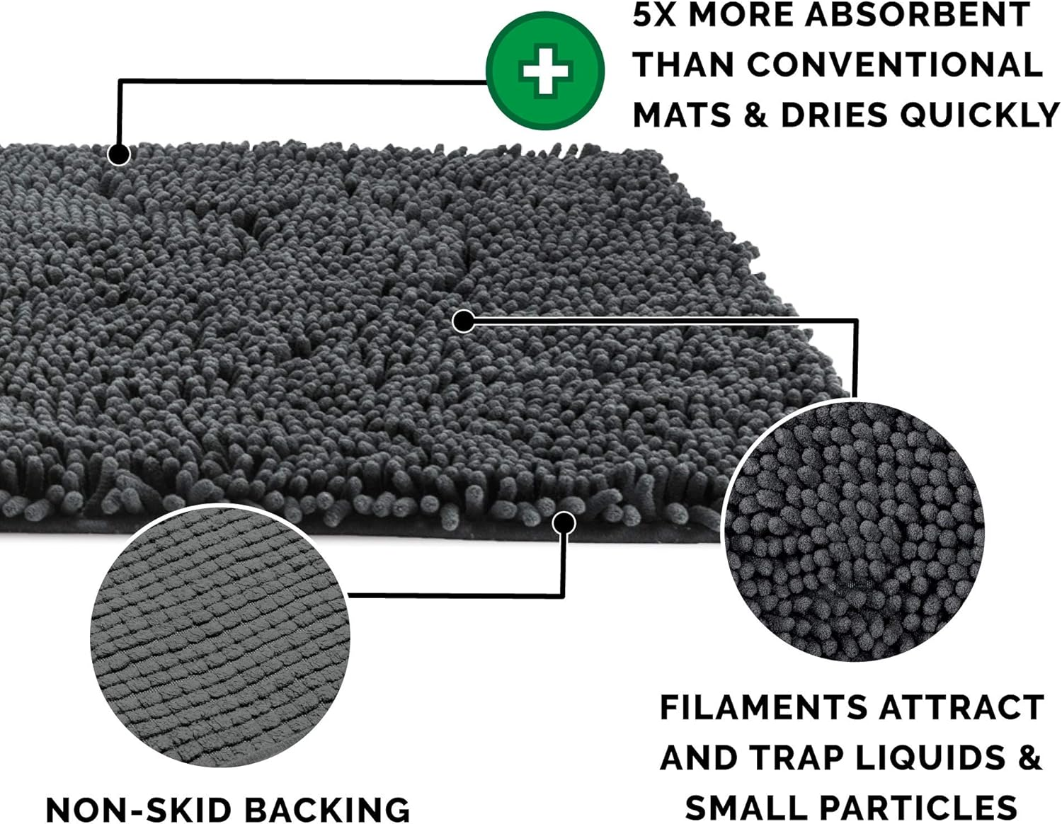 Furhaven Pet Dog Mat | Muddy Paws Absorbent Chenille Bath Towel & Shammy Rug for Dogs & Cats, Charcoal (Gray), Jumbo Plus image number 3