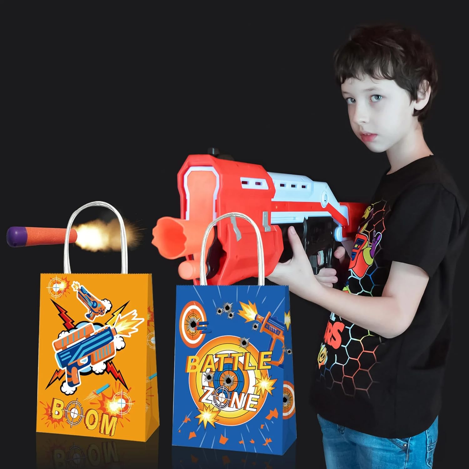 12X Dart Battle Blue Orange Party Supplies Birthday Decoration Paper Bag Kids Lolly Bag Favour Box Kraft Treat Box Gift Box Gable Box Gift Bag Themed Party Bag image number 3