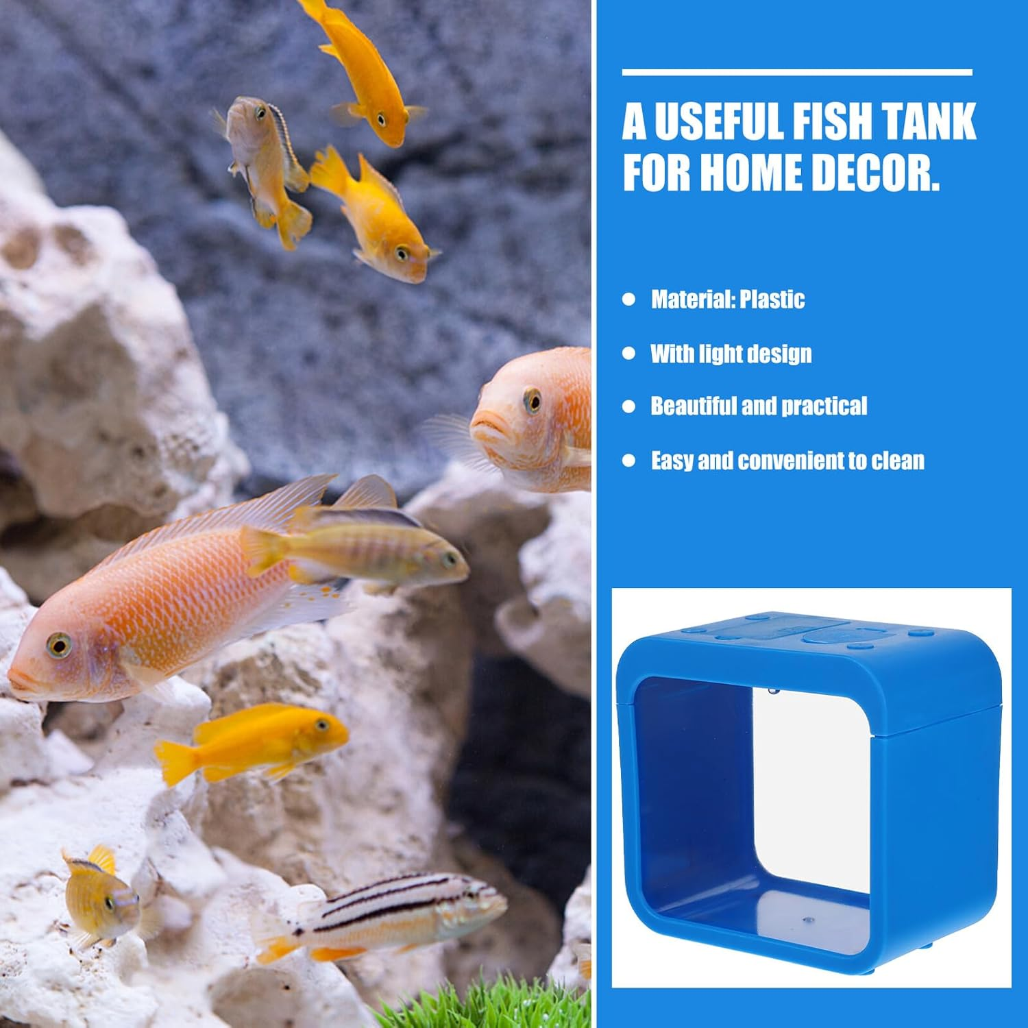 UTHCLO Mini Plastic Fish Tank with Light, Detachable Small Aquarium Breeder Box for Desktop Landscaping, Blue Compact Fish Bowl for Aquatic Pets in Home or Office image number 5