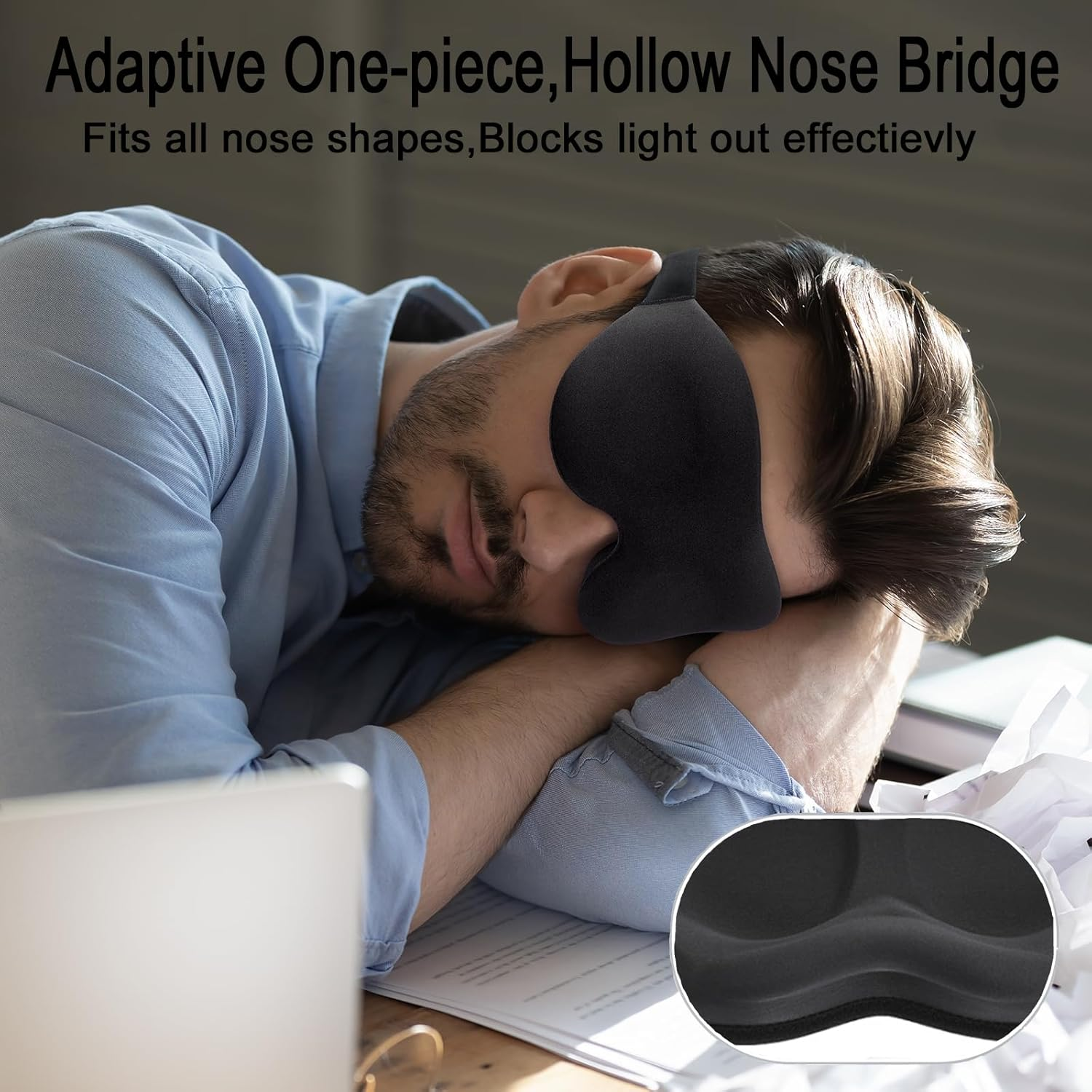 Sleep Mask for Side Sleeper Women Men - Pylzodsi Soft Breathable 3D Contoured Cup Blackout Eye Mask for Sleeping, Sleep Eye Mask with Adjustable Elastic Strap for Flight Travel Nap image number 5