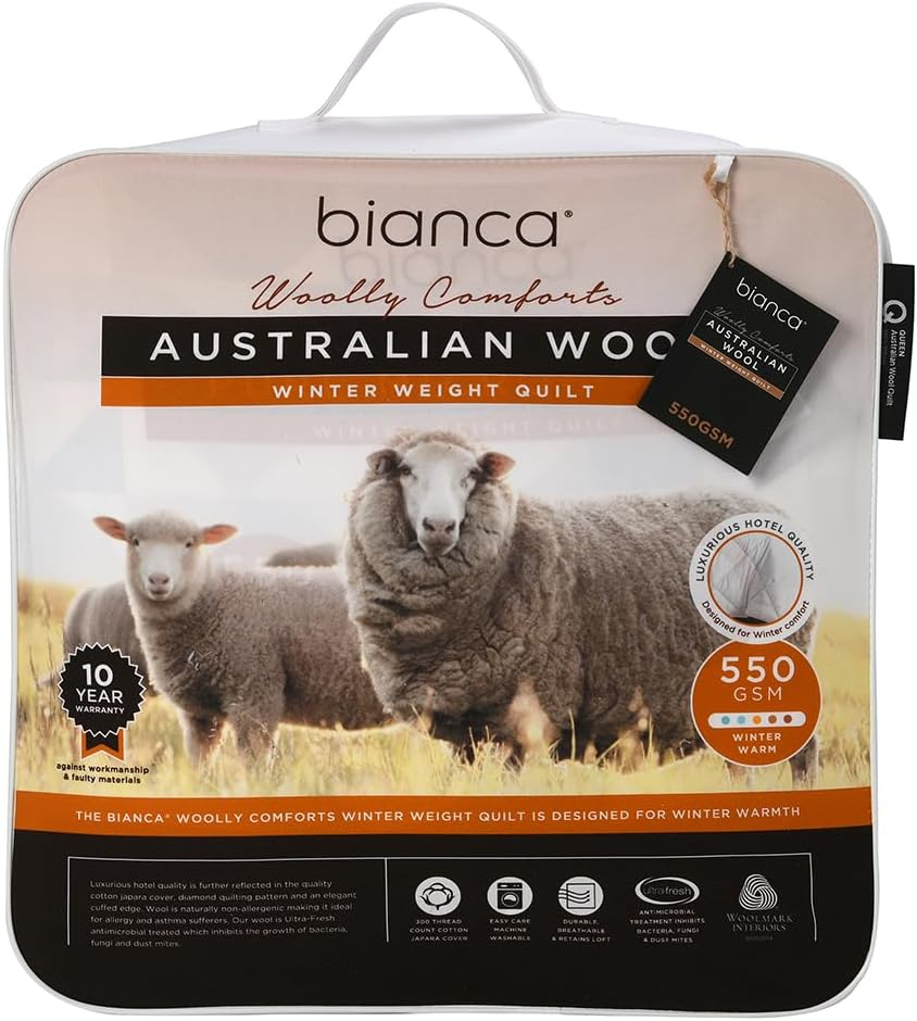 Bianca Woolly Comforts Australian Wool Quilt 550Gsm Home Bedding WHT Single Bed