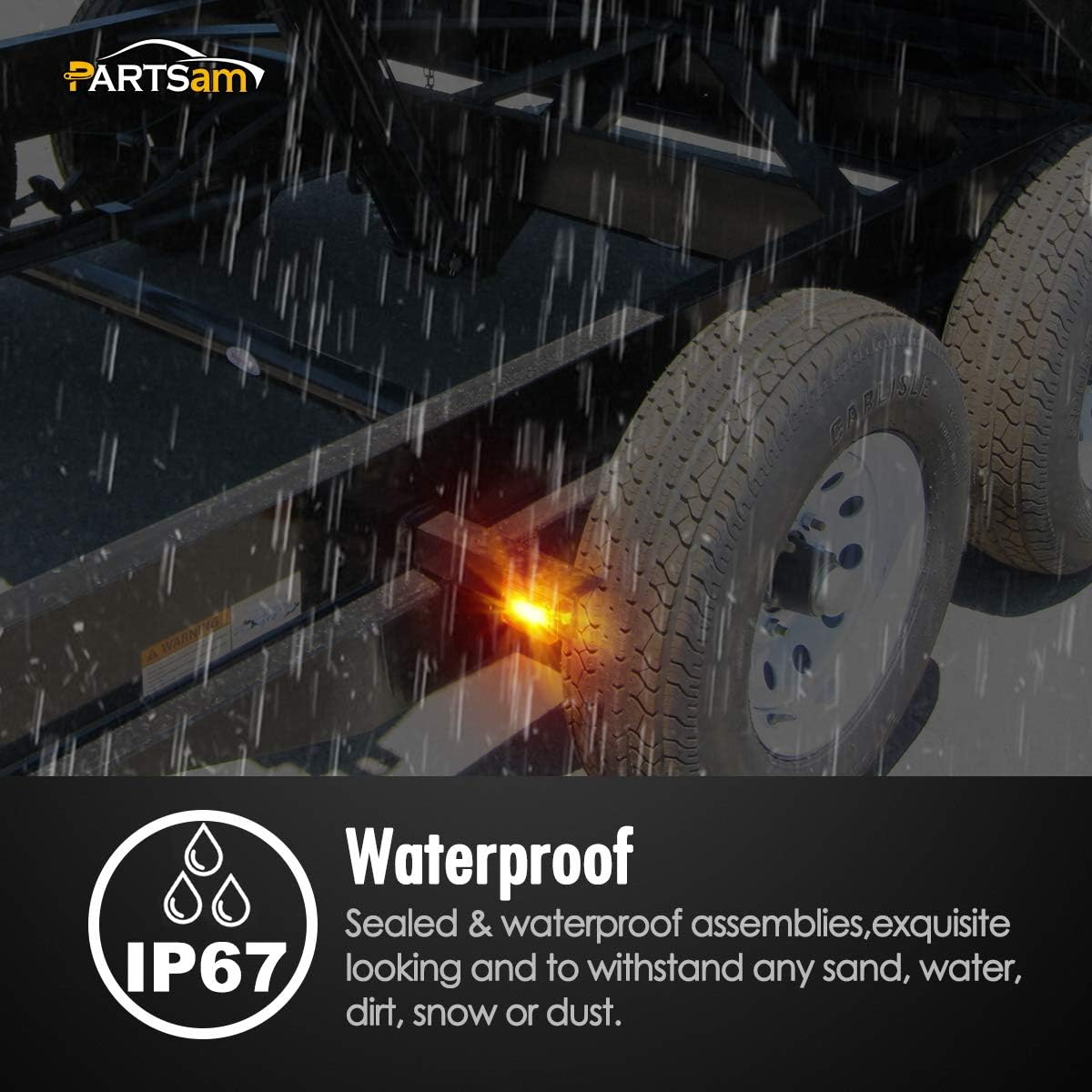 Partsam 4Pcs Trailer RV Amber Side Marker Lights W Reflex Reflector, 2-4/5" Rectangular Stud-Mount LED Clearance Lights for Utility Trailer Truck Camper image number 1