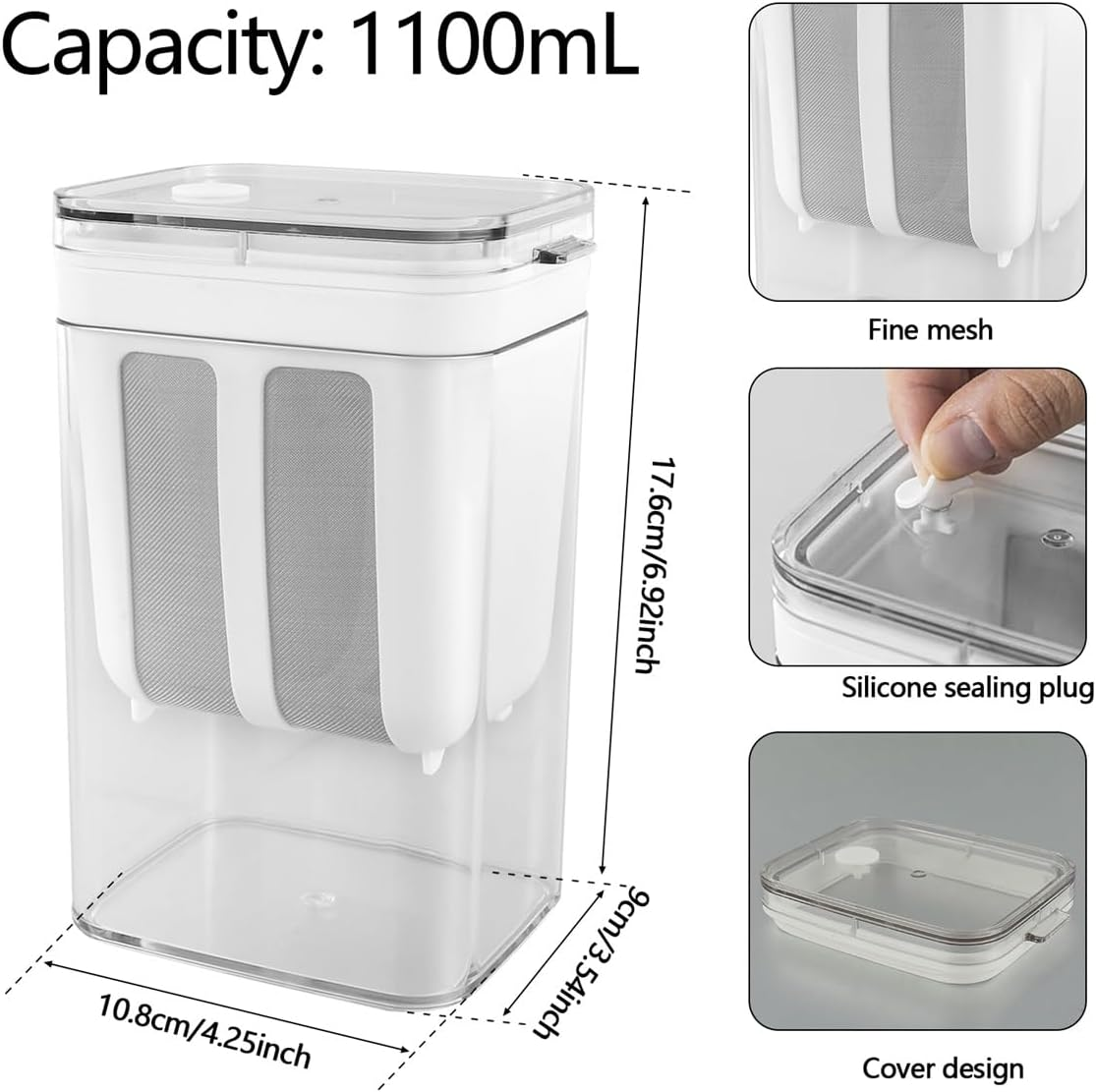 Yogurt Filter,Greek Yogurt Strainer,Fine Mesh Yogurt Filter with Clear Lid,1.1L Cheese Strainer,Cheese Yogurt Whey Separator for Making Thick Greek Yogurt,Household Kitchen Tools (A) image number 1