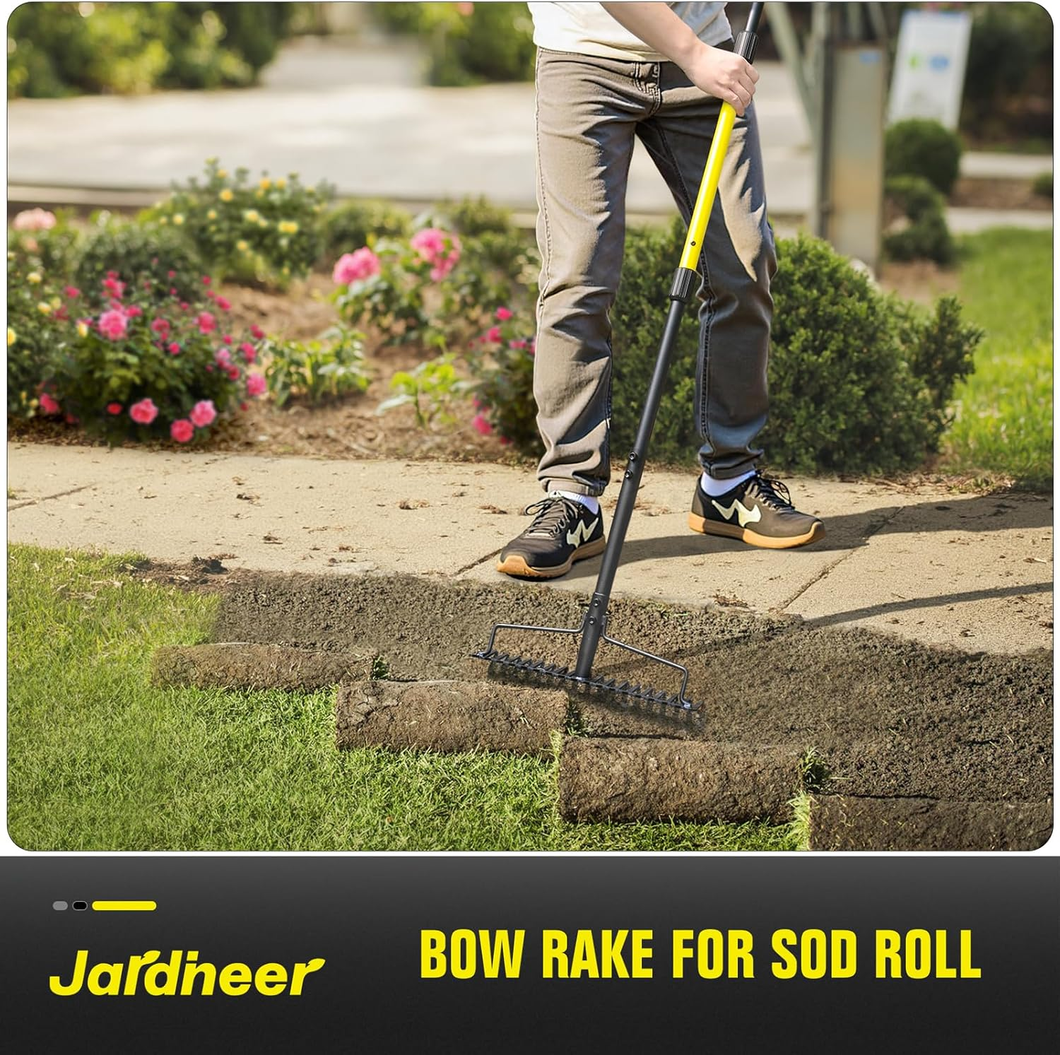 Jardineer Bow Rake Heavy Duty, Long Handle Metal Rakes for Gravel, Rocks, Lawns Leaves, Soil Leveling, Landscaping, Garden Rake with 18 Steel Tines (59 Inches)