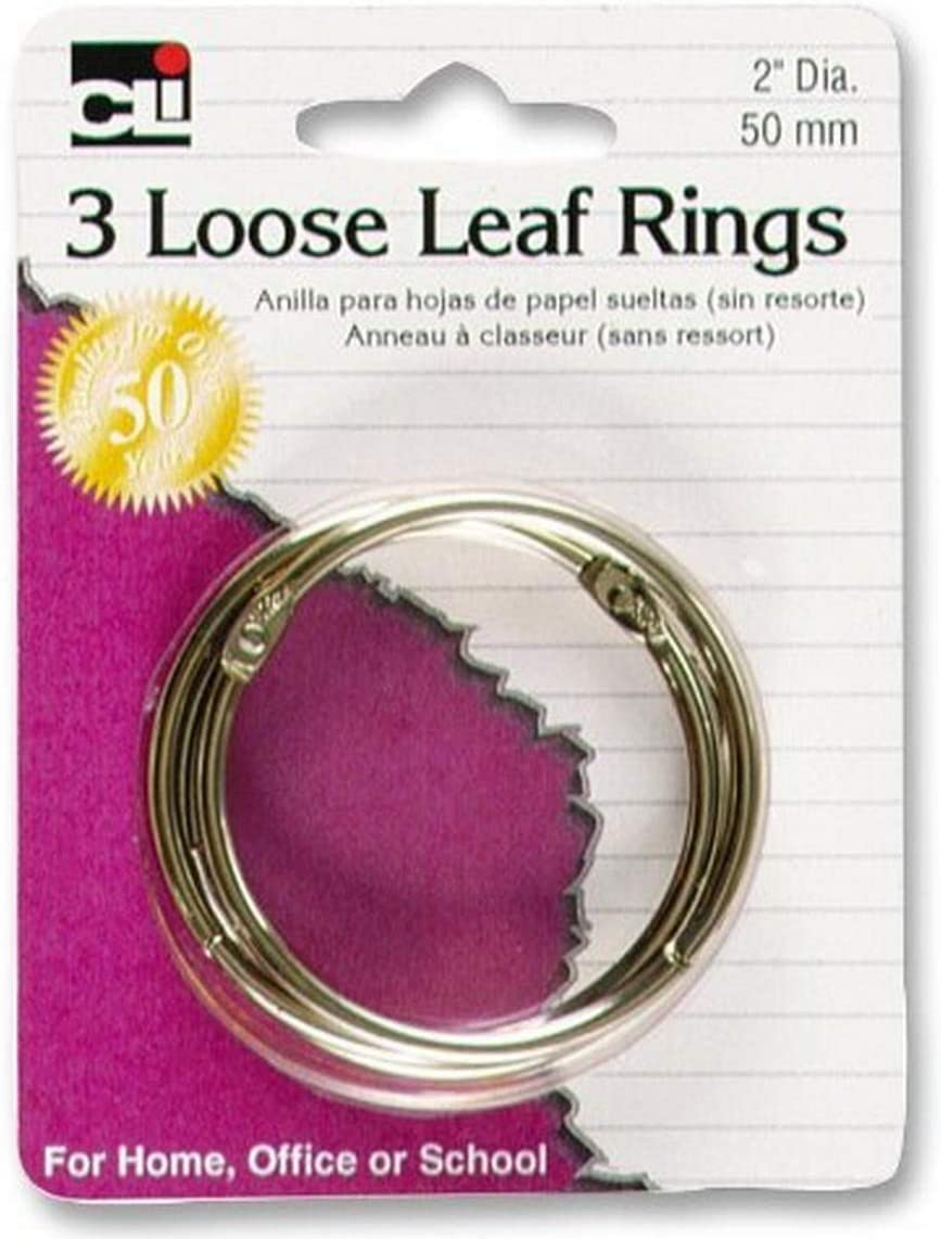 Charles Leonard Multipurpose Loose Leaf Book Rings with Snap Closure, 3&rdquo; Diameter, 10-Rings, Silver (R79) - 3/Card, 2 Inch Diameter